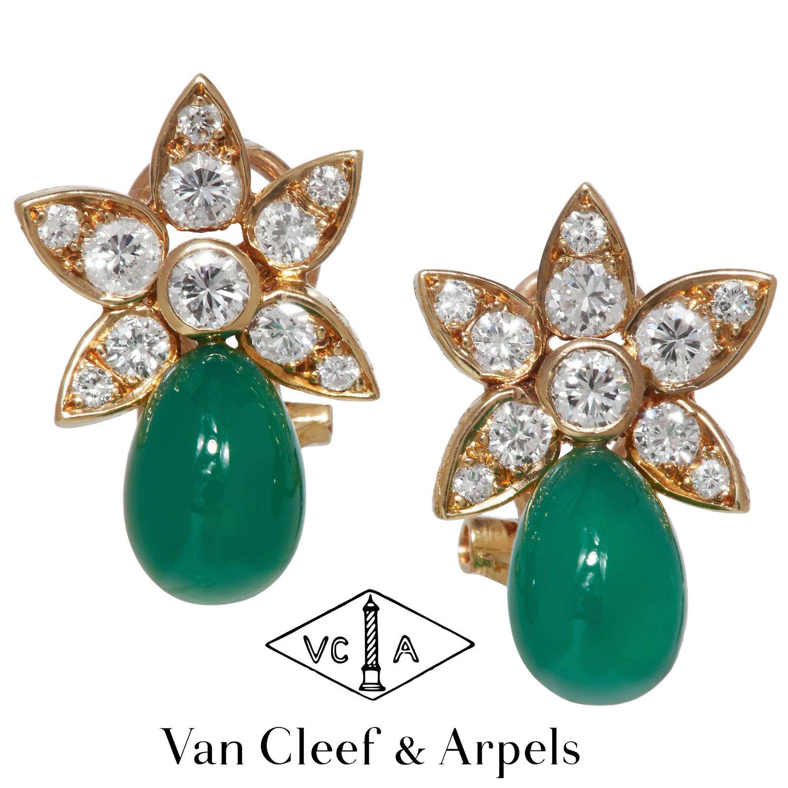 VAN CLEEF & ARPELS, 1970'S PAIR OF FLORAL DIAMOND EAR CLIPS (1 of 2)