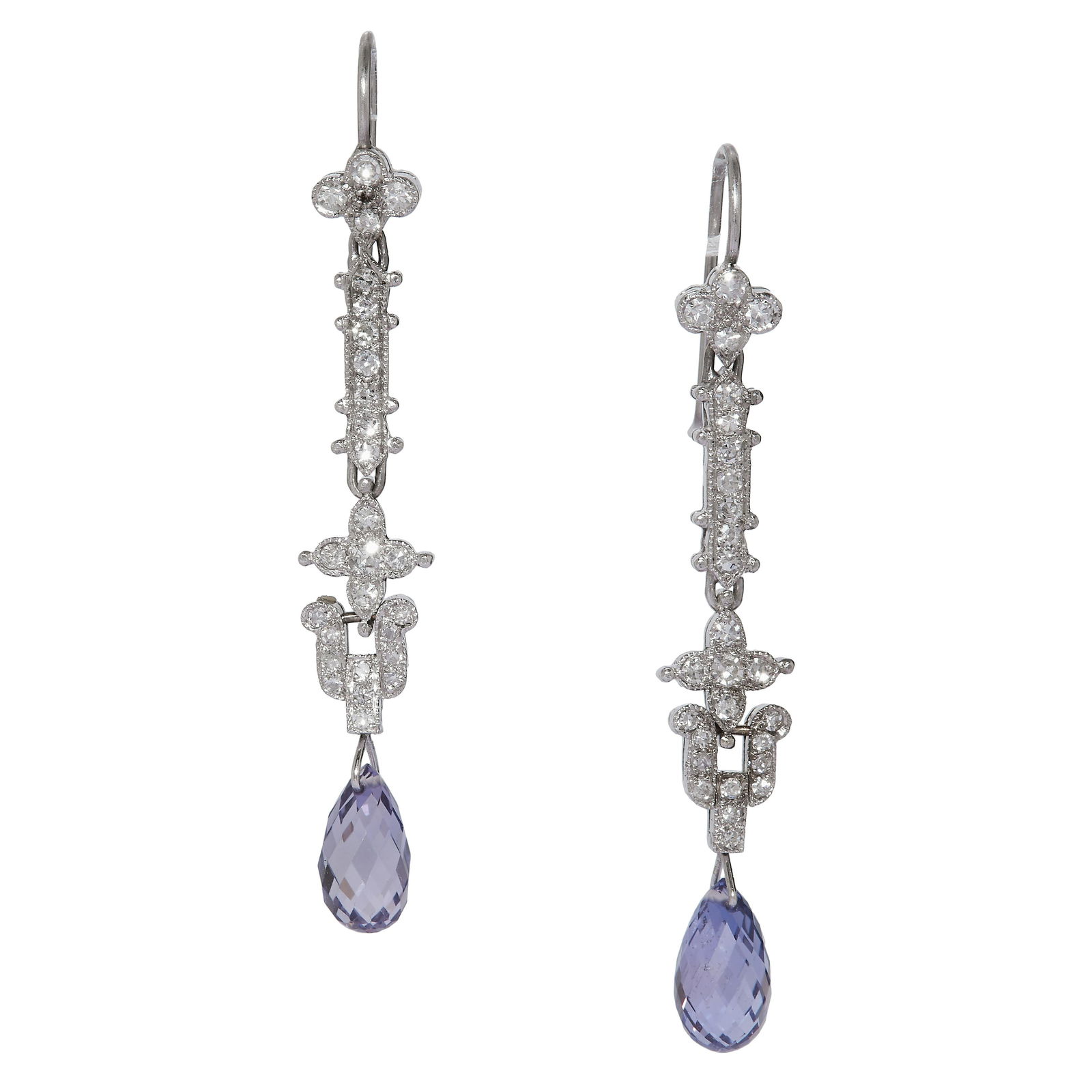 PAIR OF PURPLE SAPPHIRE AND DIAMOND DROP EARRINGS (1 of 1)