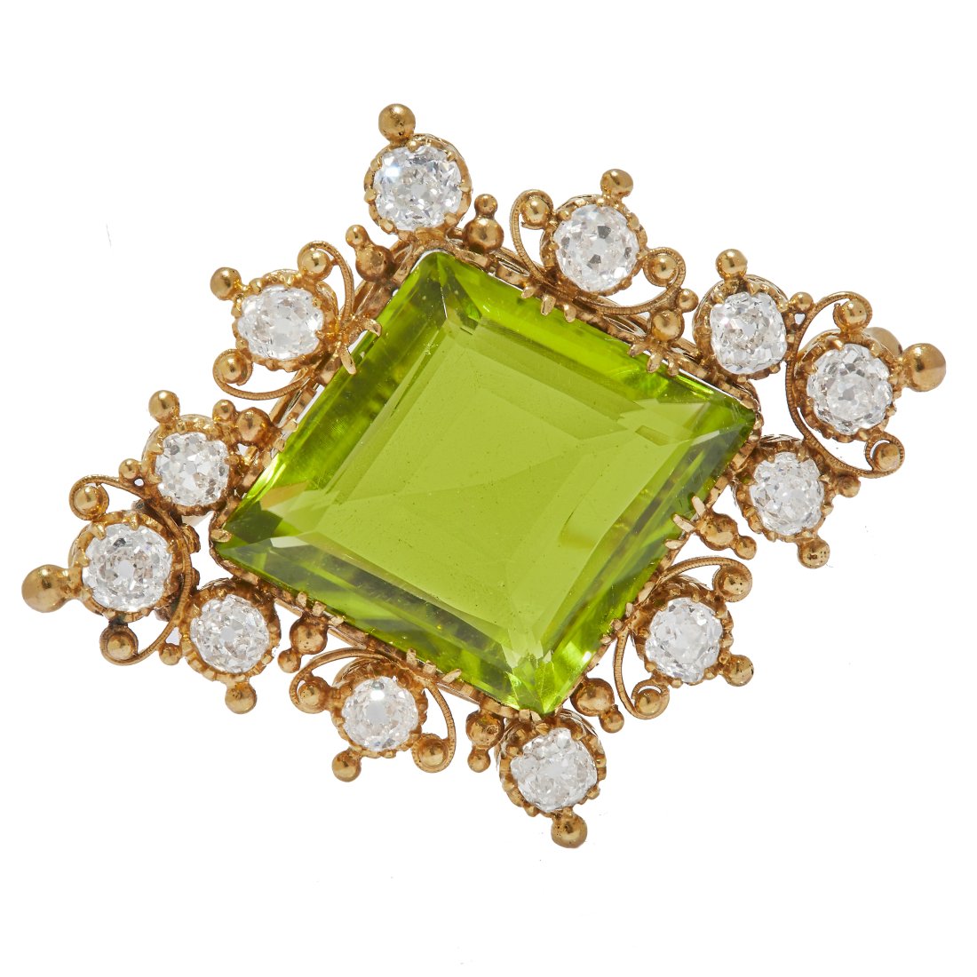 ANTIQUE PERIDOT AND DIAMOND BROOCH (1 of 2)