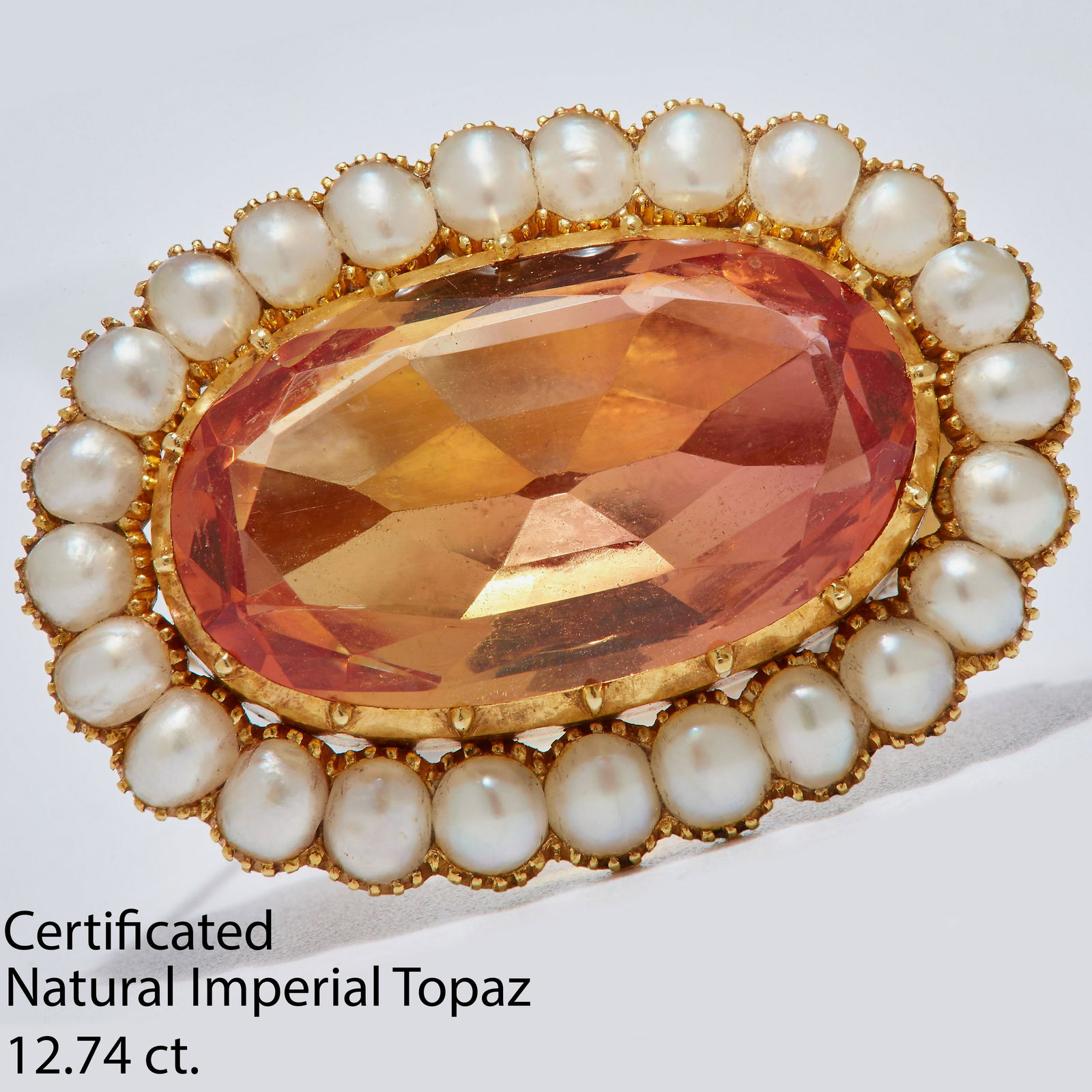 IMPORTANT ANTIQUE CERTIFICATED IMPERIAL TOPAZ AND PEARL BROOCH (1 of 3)