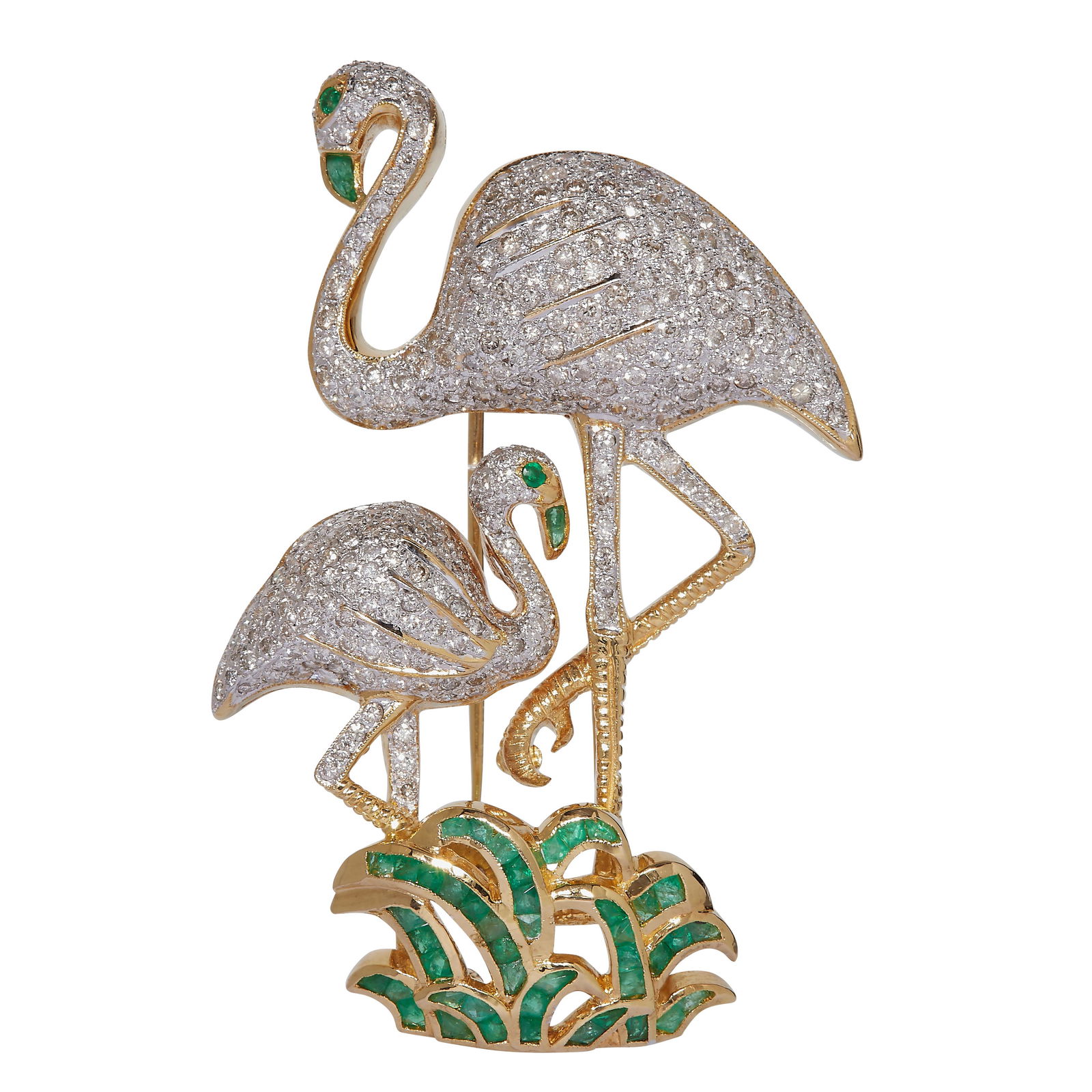DIAMOND AND EMERALD FLAMINGO BROOCH (1 of 1)