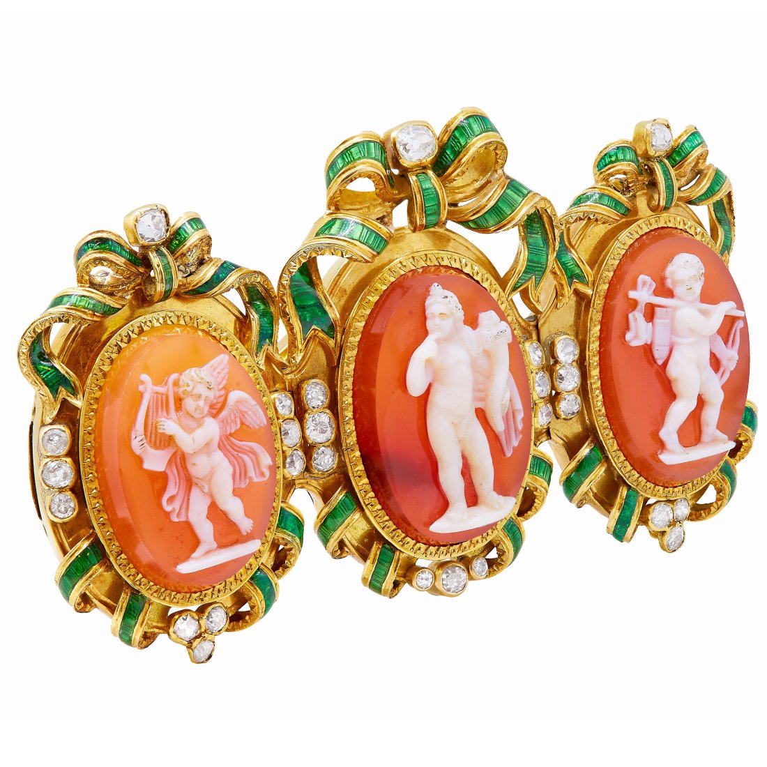 IMPORTANT ANTIQUE CAMEO DIAMOND AND ENAMEL BROOCH/BANGLE (1 of 3)