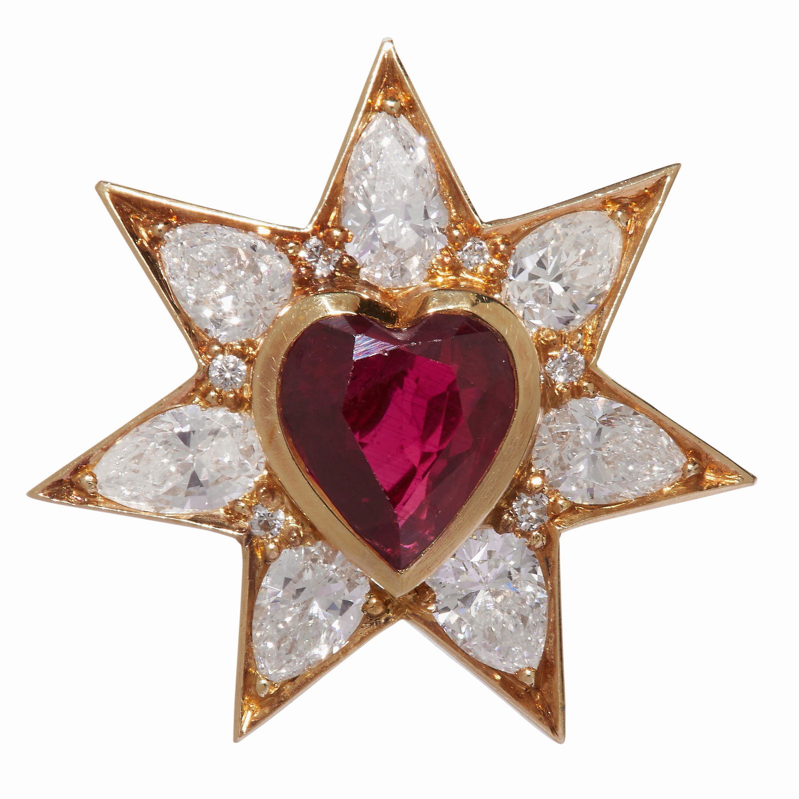 CERTIFICATED THAI RUBY AND DIAMOND STAR BROOCH (1 of 1)