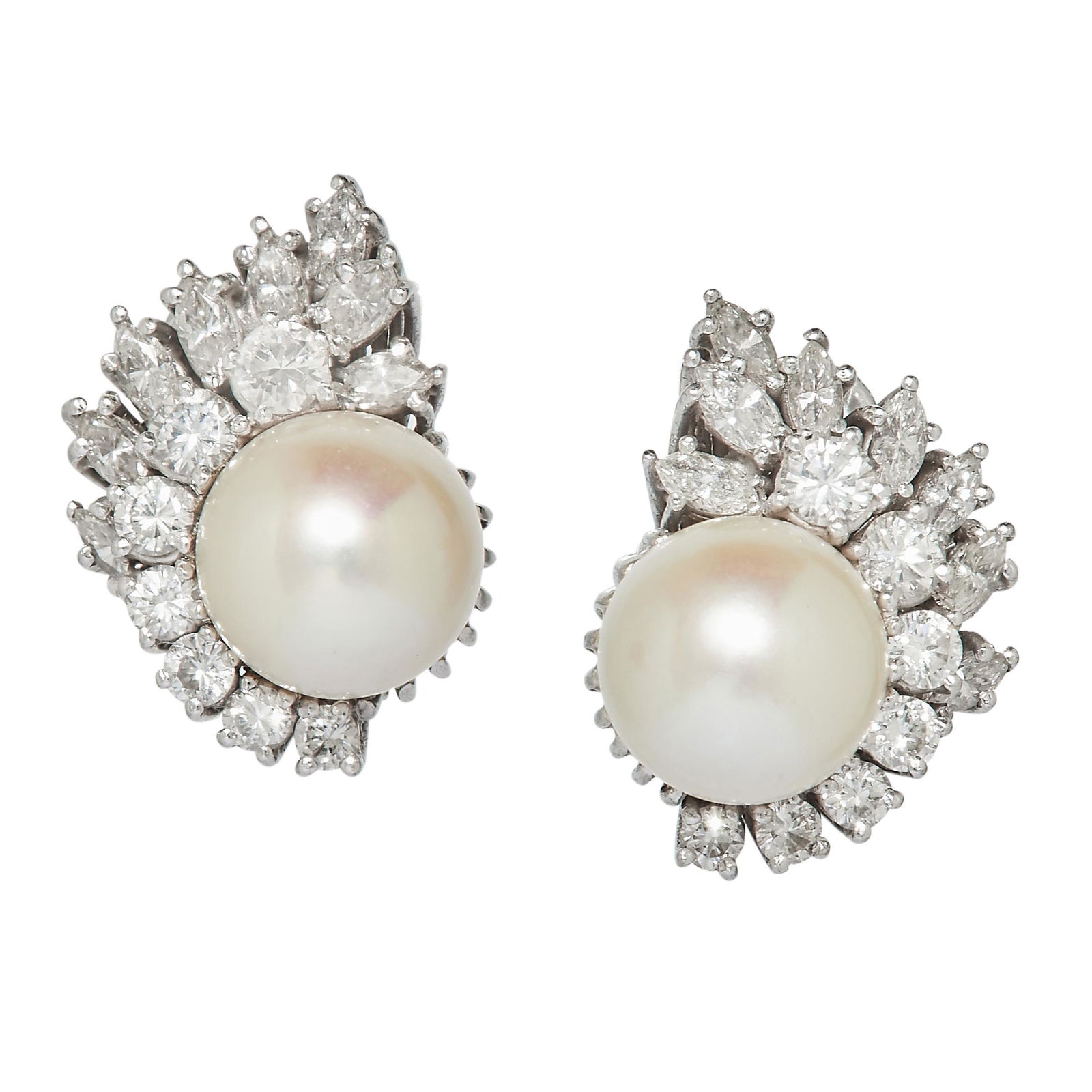 PAIR OF CULTURED PEARL AND DIAMOND EARRINGS (1 of 1)