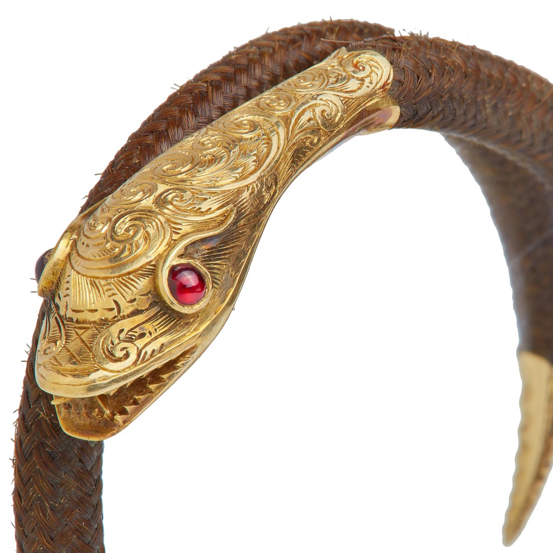 ANTIQUE GARNET AND HAIR SNAKE BANGLE (1 of 2)