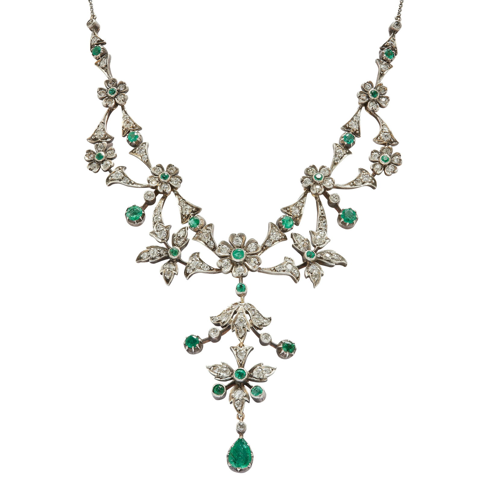 ANTIQUE EMERALD AND DIAMOND DROP NECKLACE (1 of 2)