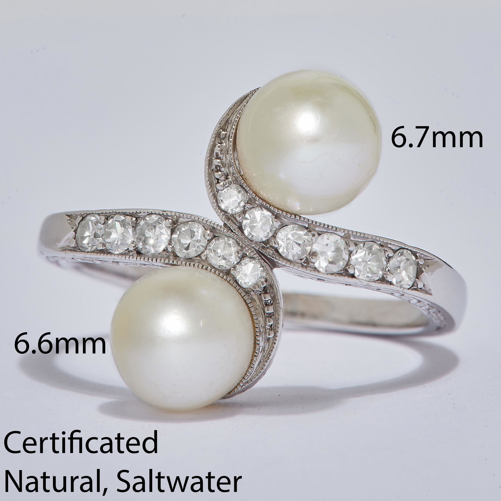 CERTIFICATED NATURAL SALTWATER PEARL AND DIAMOND TWIST RING (1 of 2)