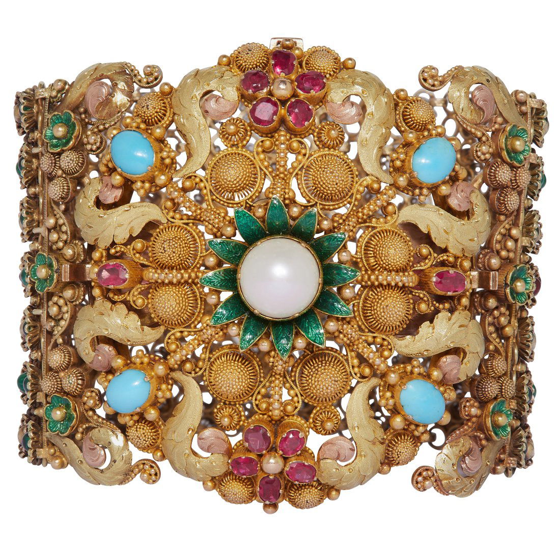 ANTIQUE GOLD ENAMEL AND GEMSTONE BRACELET (1 of 2)