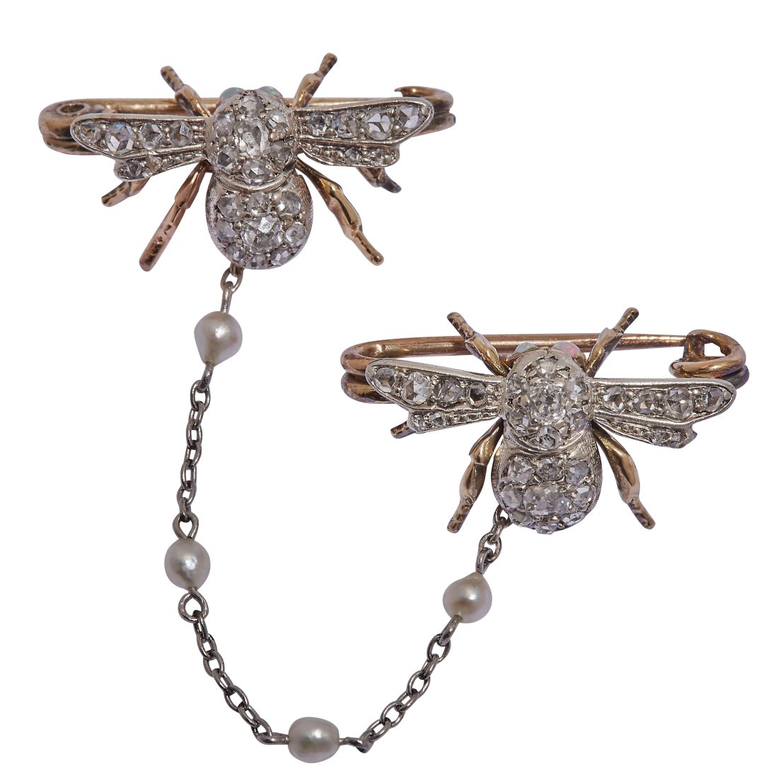 DOUBLE FLY DIAMOND OPAL AND PEARL BROOCH (1 of 3)