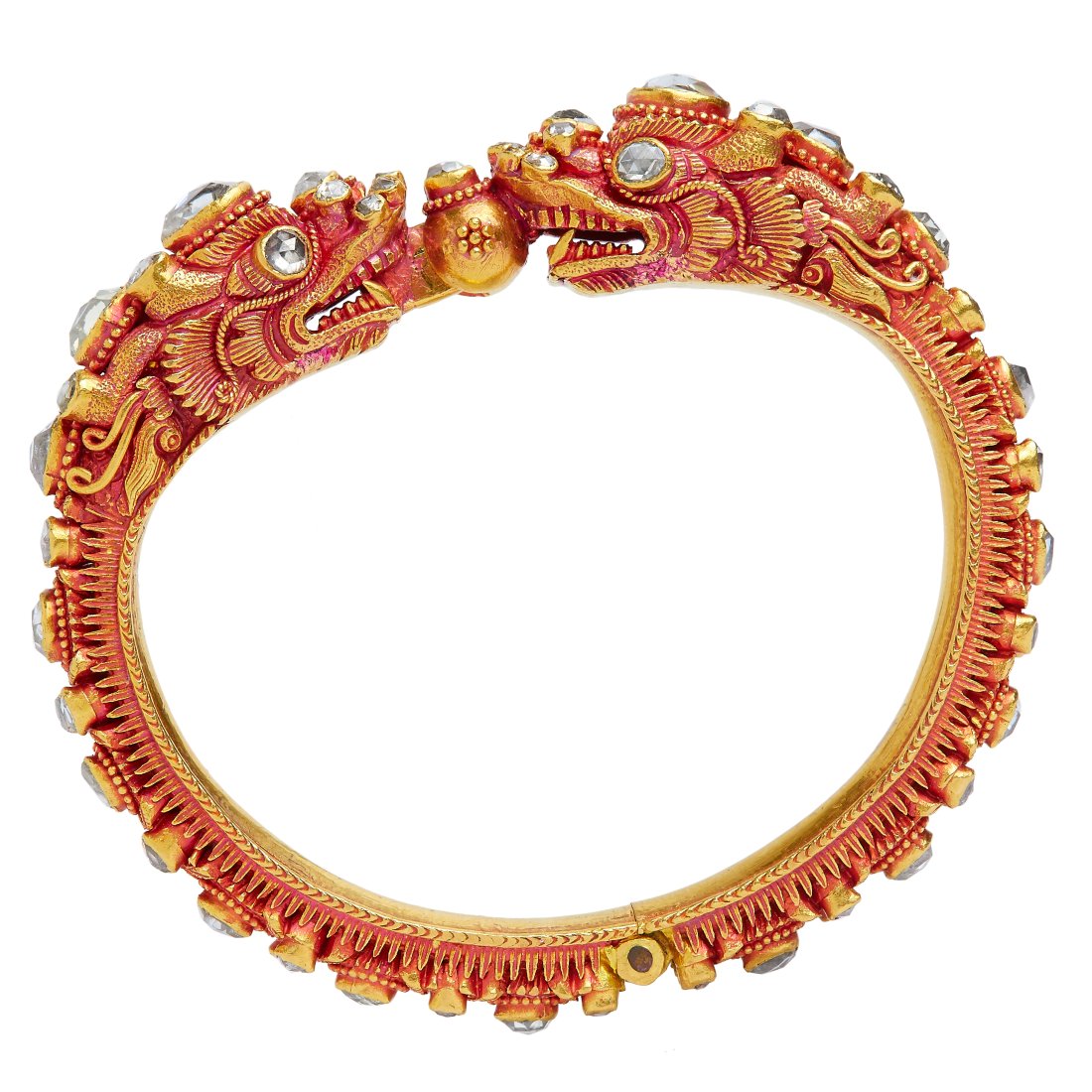 MAGNIFICENT SOUTH-CHINA SEA HINGED BANGLE OF TWIN-DRAGON DESIGN (1 of 2)