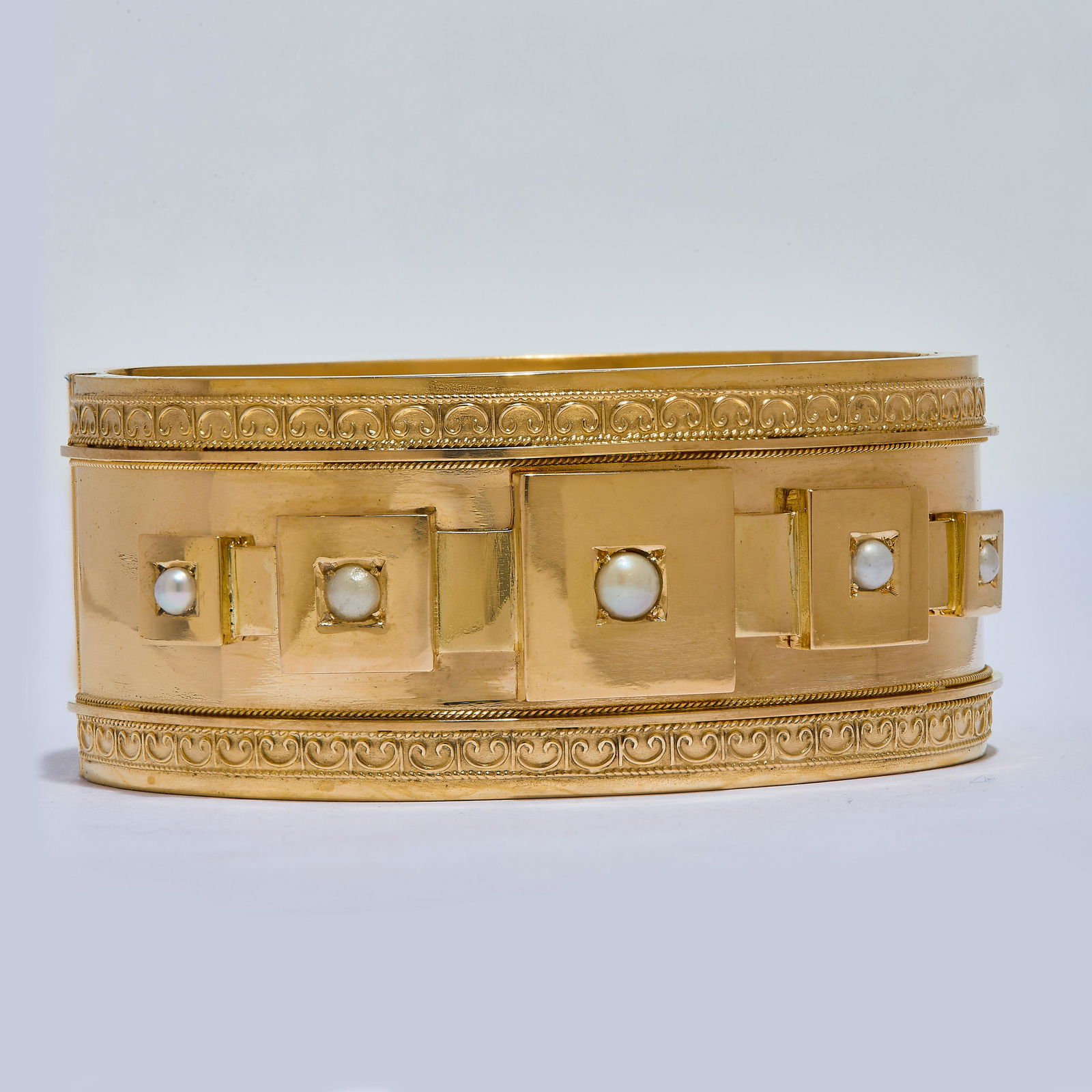 VICTORIAN PEARL WIDE HINGED BANGLE (1 of 1)