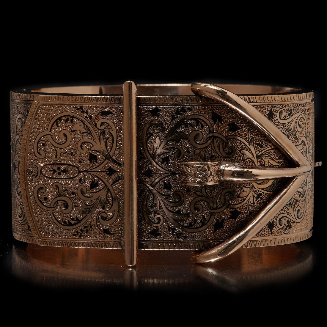 BEAUTIFUL VICTORIAN WIDE NIELLO ENAMEL HINGED BUCKLE BANGLE (1 of 1)