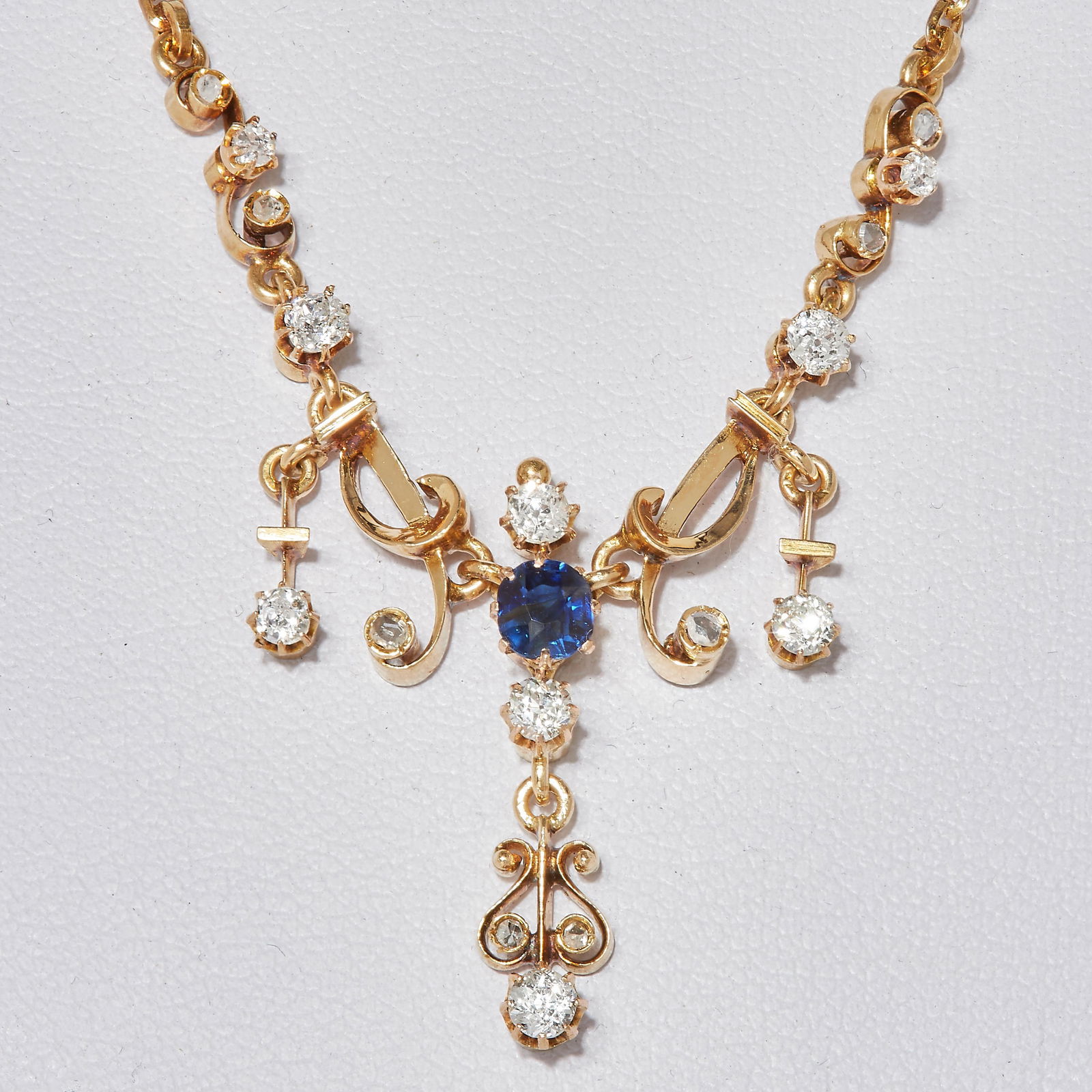 VICTORIAN DIAMOND AND SAPPHIRE DROP NECKLACE (1 of 1)