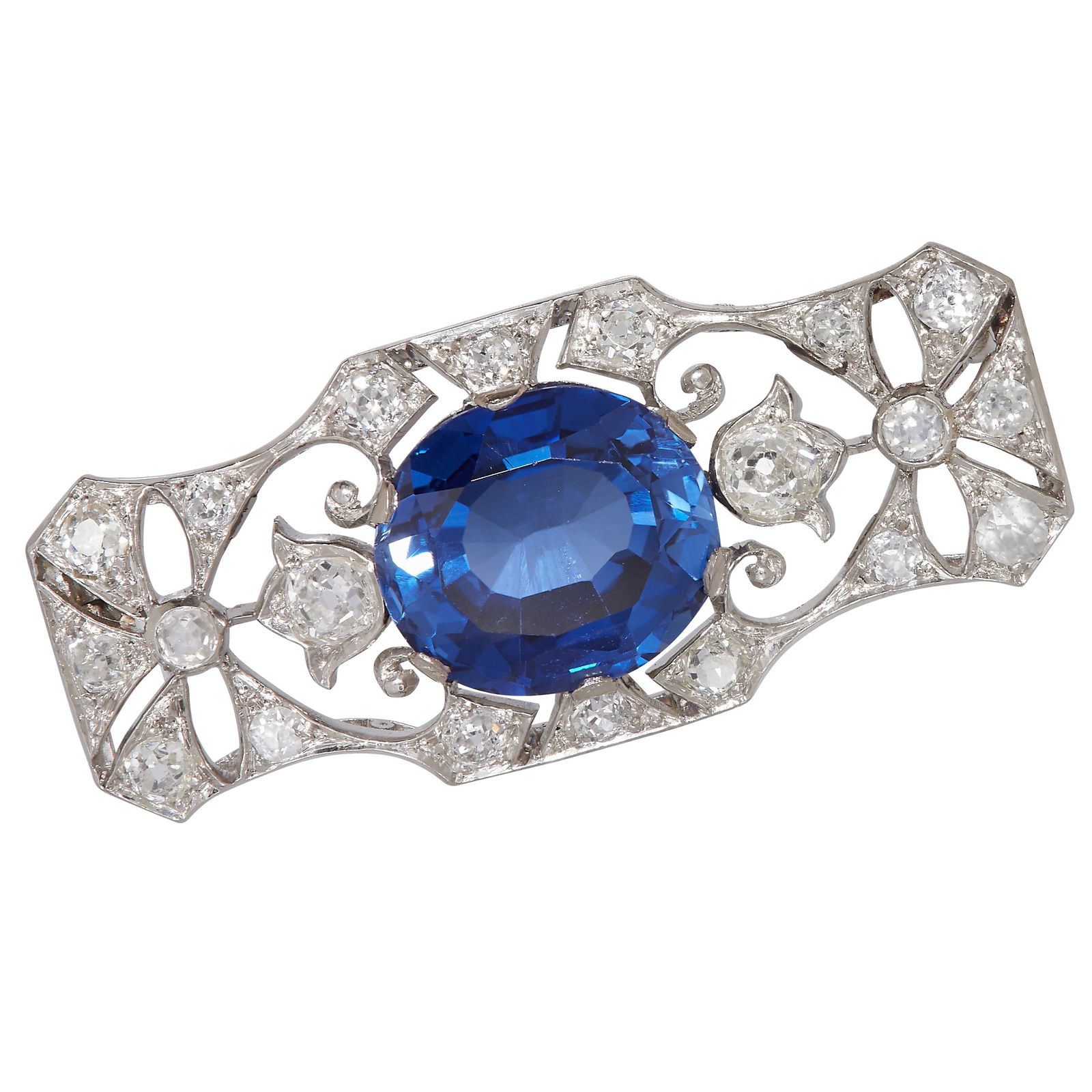SAPPHIRE AND DIAMOND OPENWORK BROOCH (1 of 1)