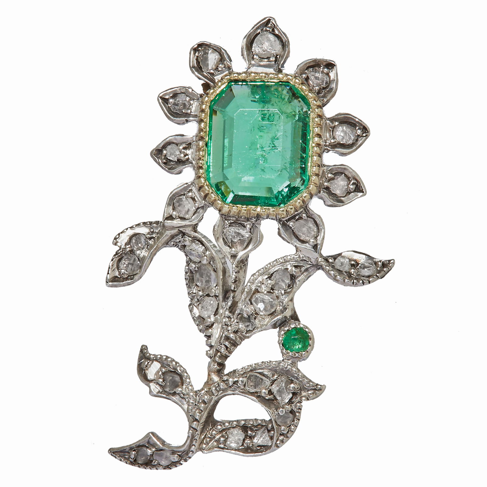 EMERALD AND DIAMOND FLORAL BROOCH (1 of 1)