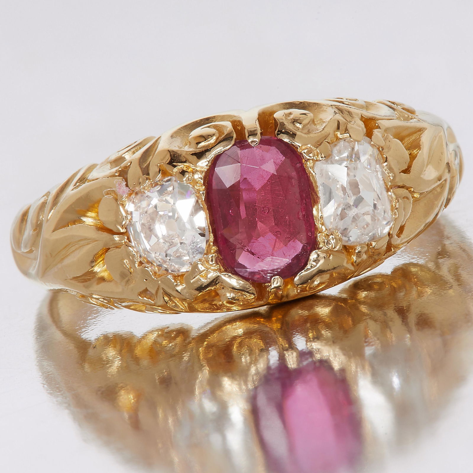 ANTIQUE RUBY AND DIAMOND THREE STONE RING (1 of 1)