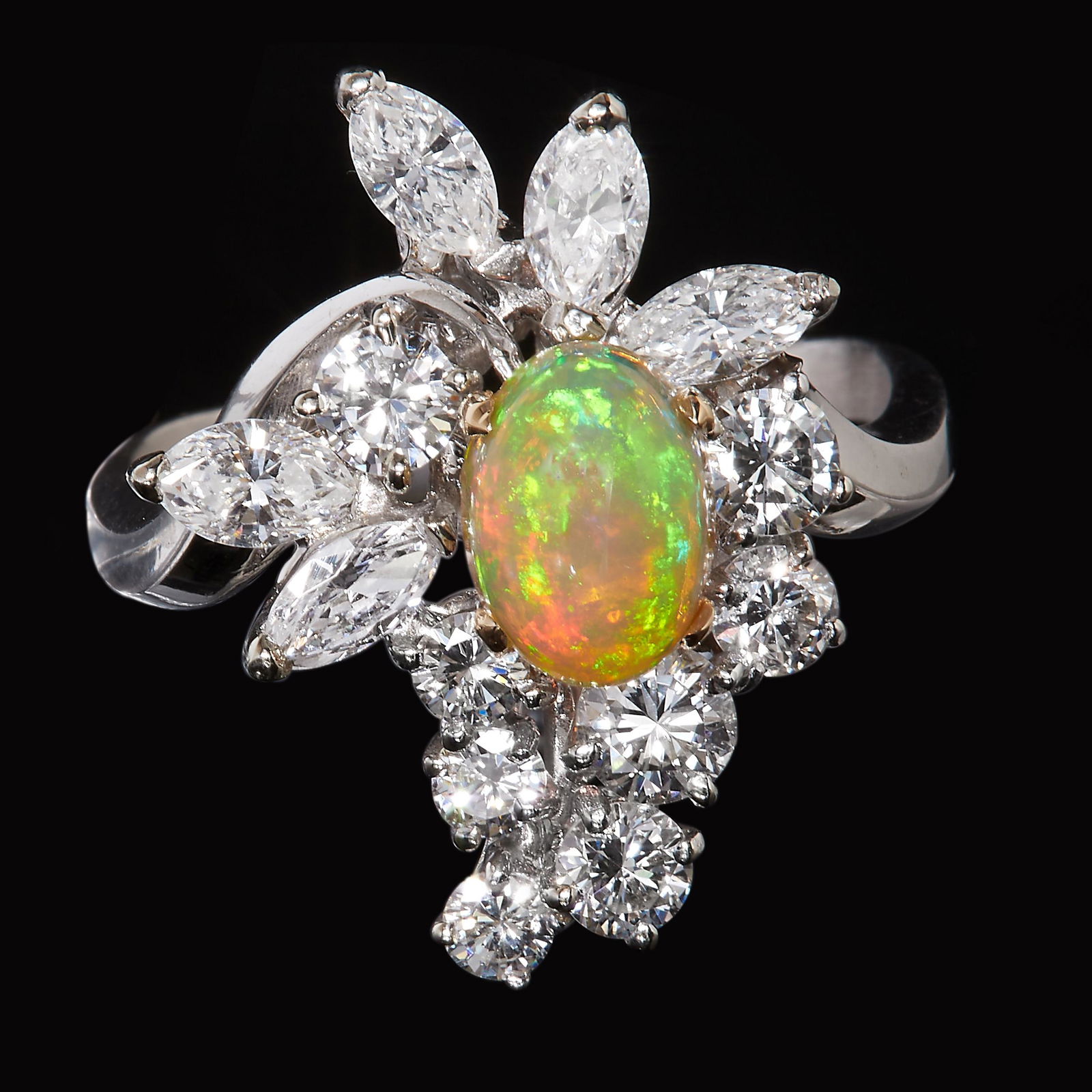 NO RESERVE, OPAL AND DIAMOND CLUSTER RING (1 of 1)