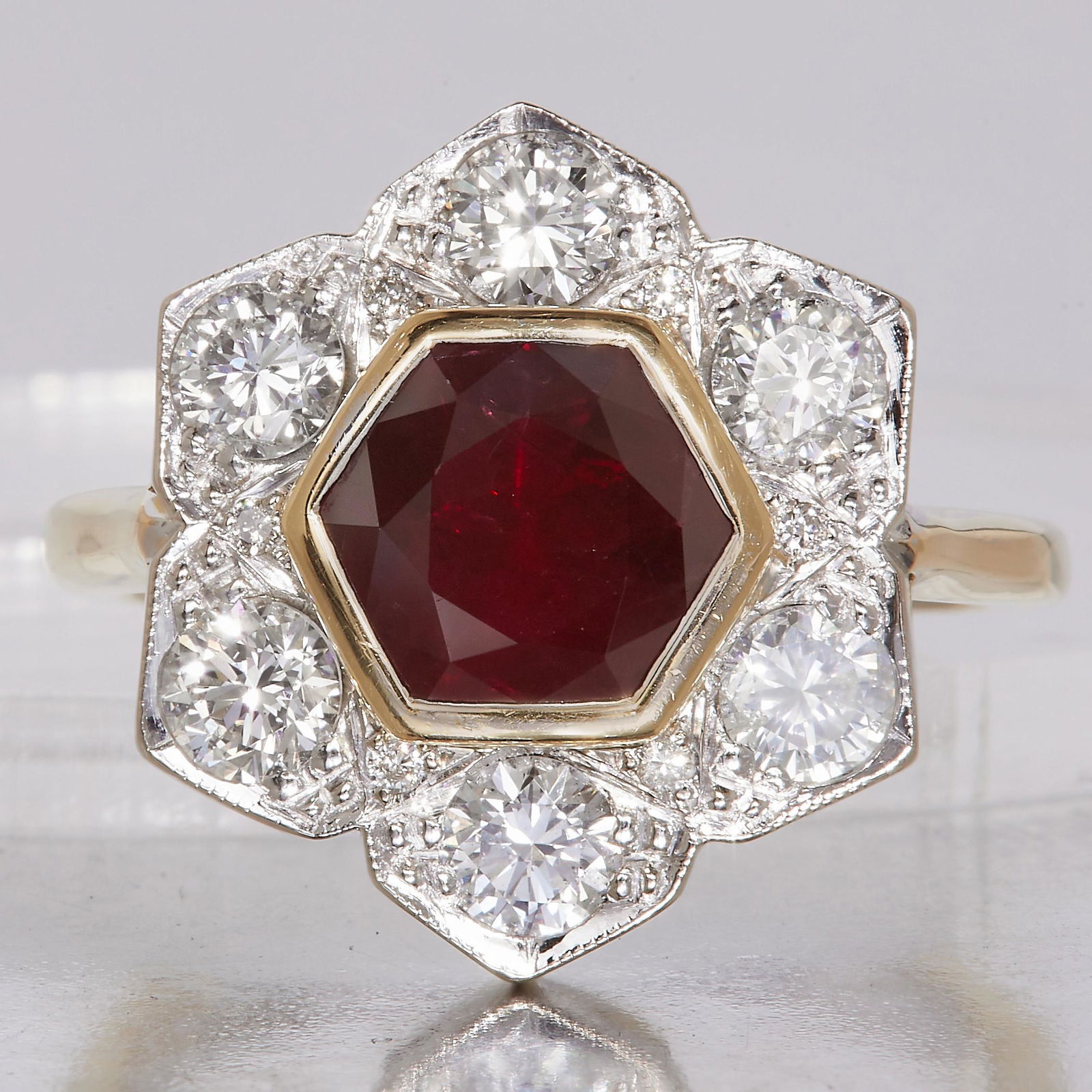 RUBY AND DIAMOND FLORAL CLUSTER RING (1 of 1)