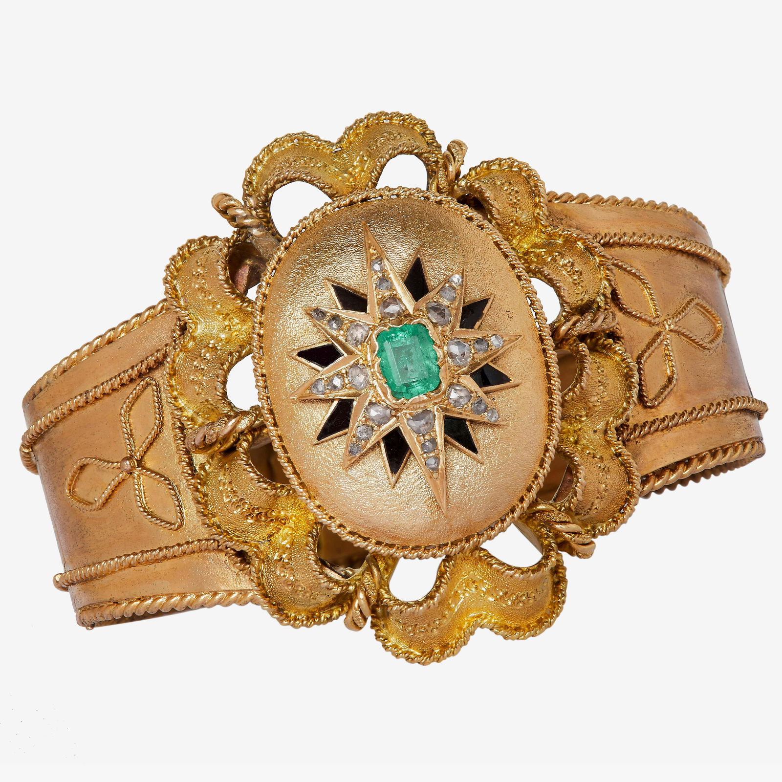 ANTIQUE EMERALD AND DIAMOND HINGED BANGLE (1 of 2)