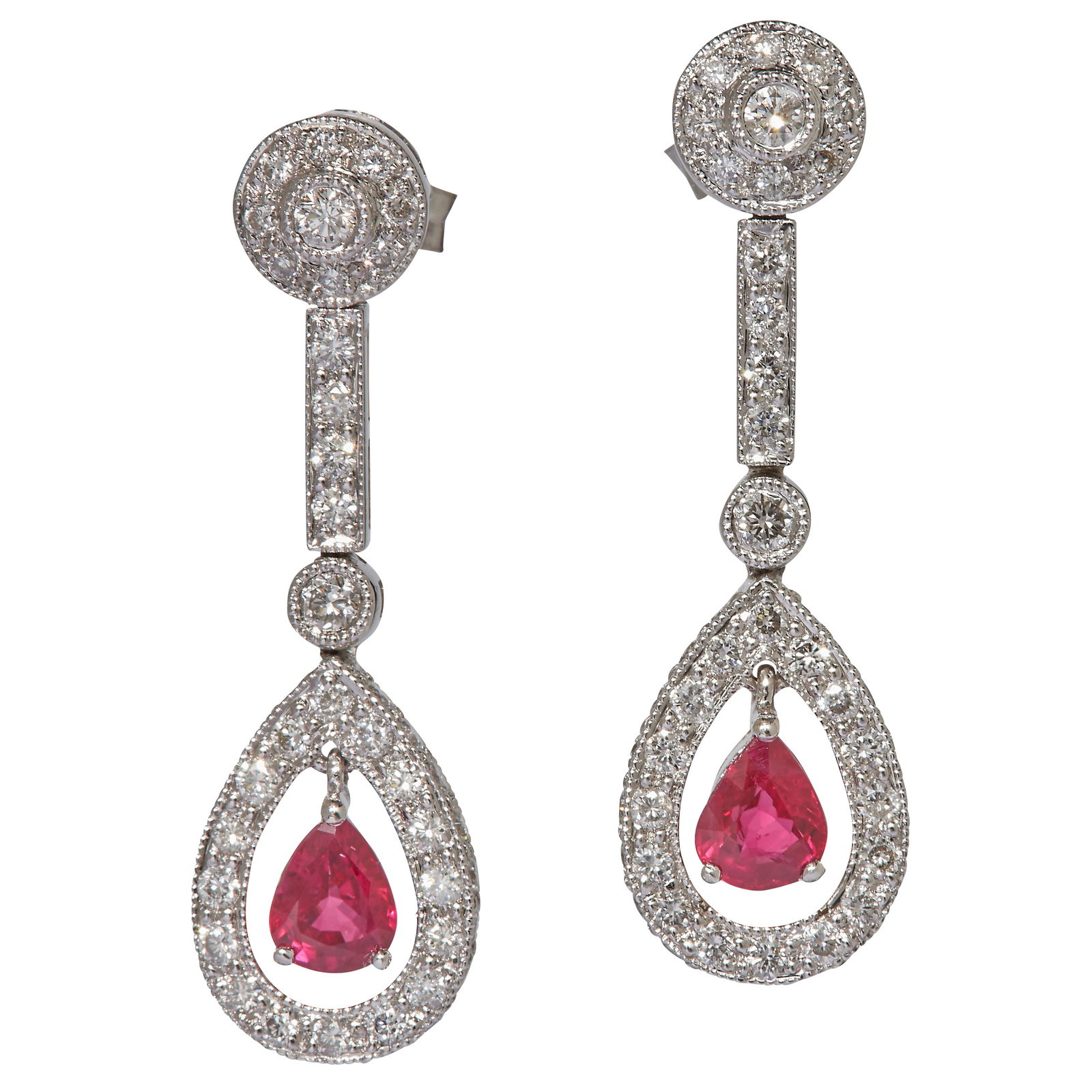 PAIR OF DIAMOND AND RUBY DROP EARRINGS (1 of 1)