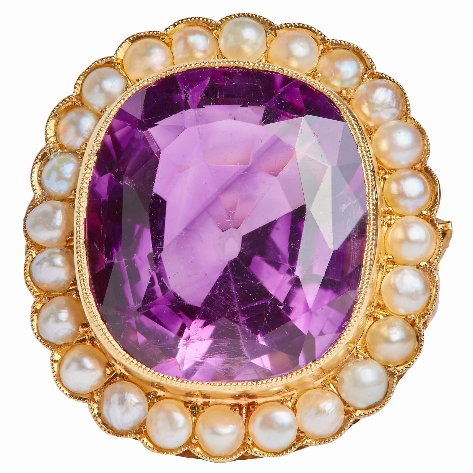 LARGE AMETHYST AND PEARL CLUSTER RING (1 of 1)