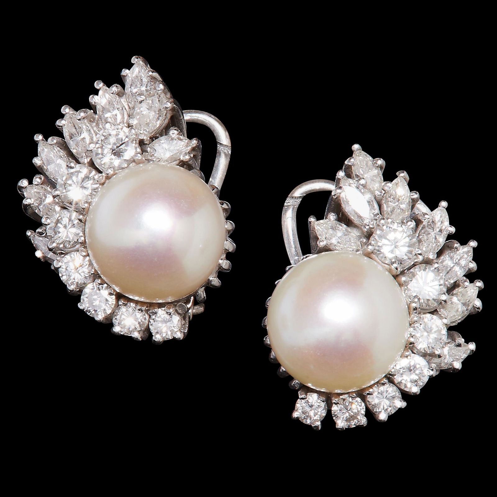 PAIR OF CULTURED PEARL AND DIAMOND EARRINGS (1 of 1)