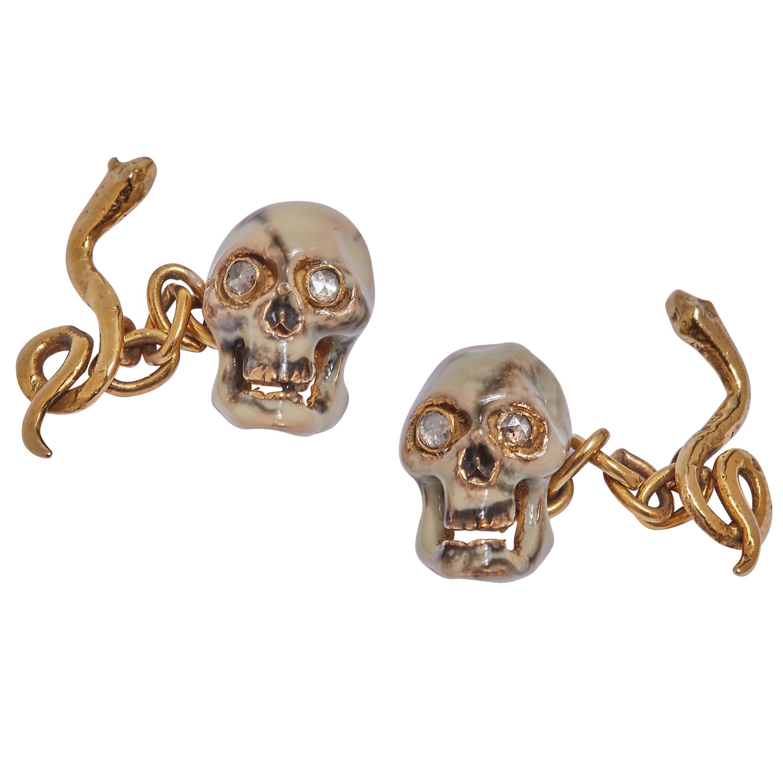 PAIR OF ENAMEL AND DIAMOND SKULL AND SNAKE CUFFLINKS (1 of 1)