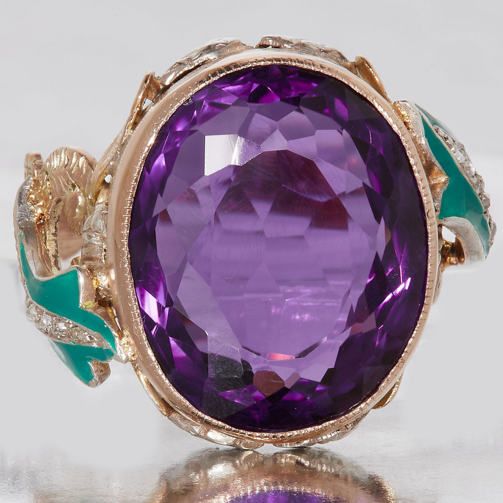 AMETHYST DIAMOND AND ENAMEL BISHOPS RING (1 of 2)