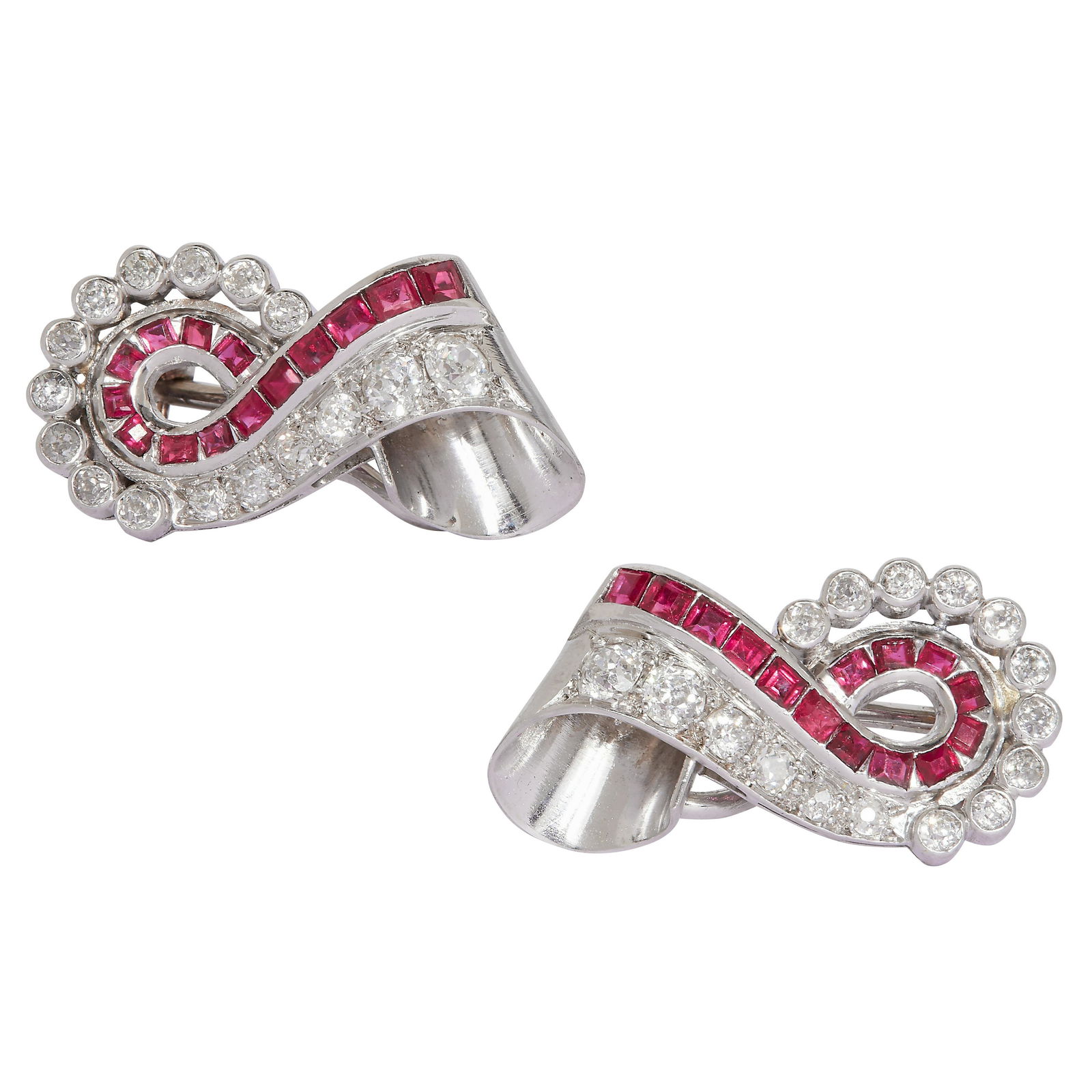 PAIR OF RUBY AND DIAMOND EARCLIPS (1 of 2)
