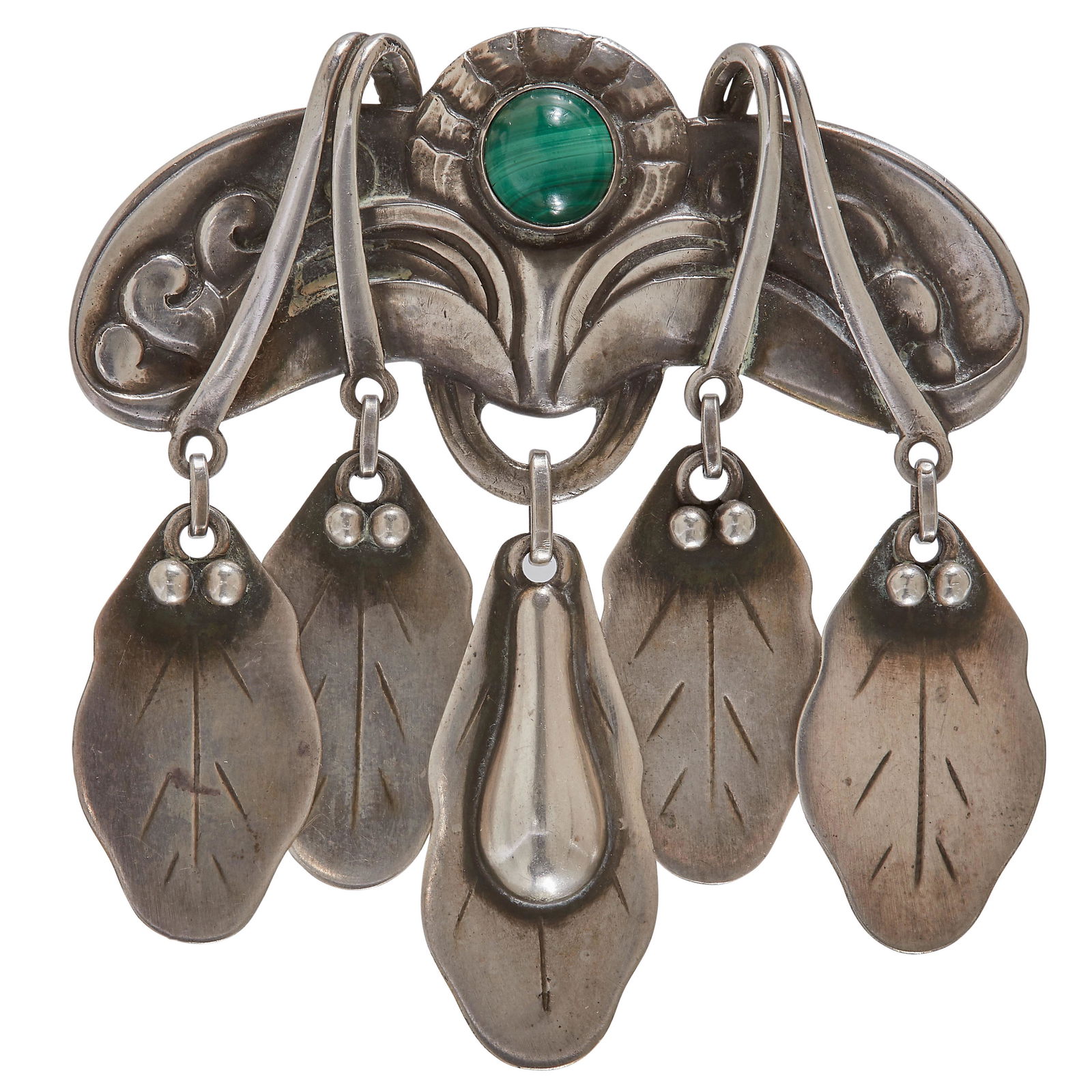 GEORG JENSEN, RARE EARLY MALACHITE DROP BROOCH (1 of 2)
