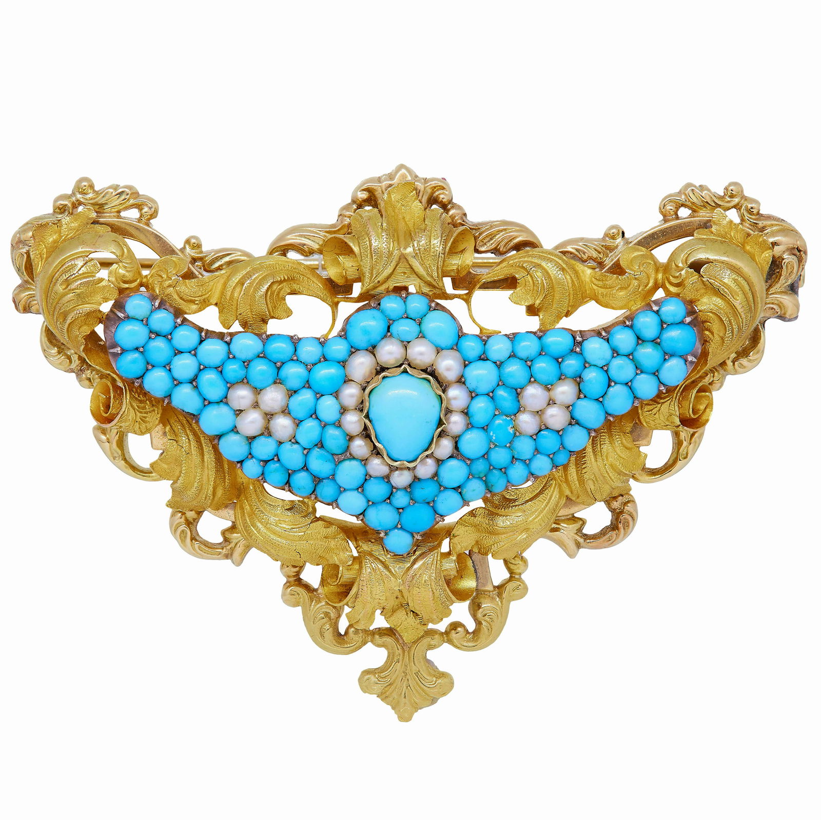 ANTIQUE VICTORIAN TURQUOISE AND PEARL BROOCH (1 of 1)