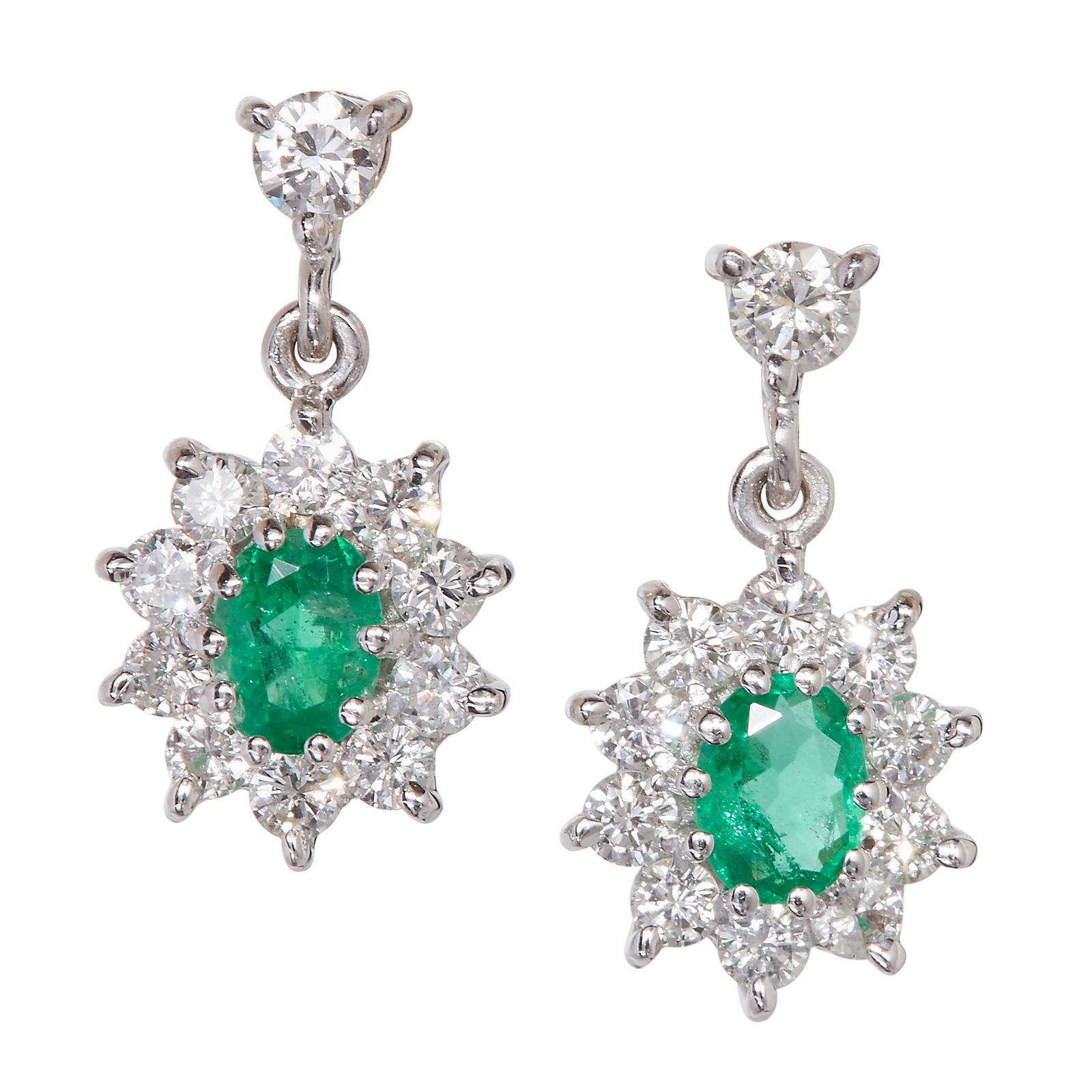 PAIR OF EMERALD AND DIAMOND CLUSTER EARRINGS (1 of 1)