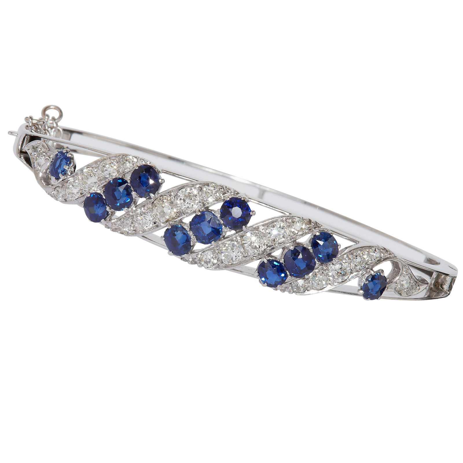 VICTORIAN SAPPHIRE AND DIAMOND HINGED BANGLE (1 of 1)