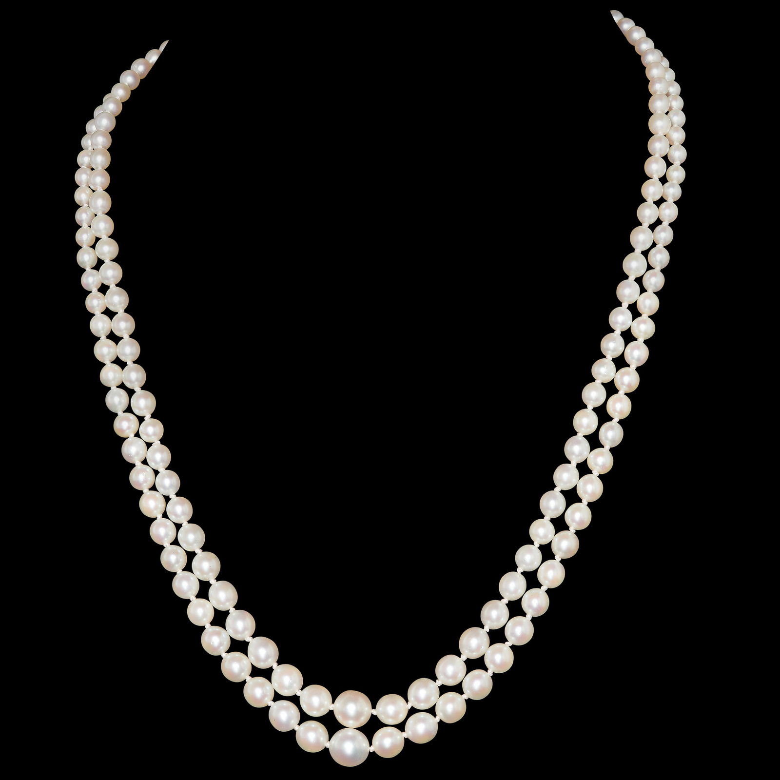 NO RESERVE, DOUBLE ROW CULTURED PEARL NECKLACE WITH SAPPHIRE AND DIAMOND CLASP (1 of 2)