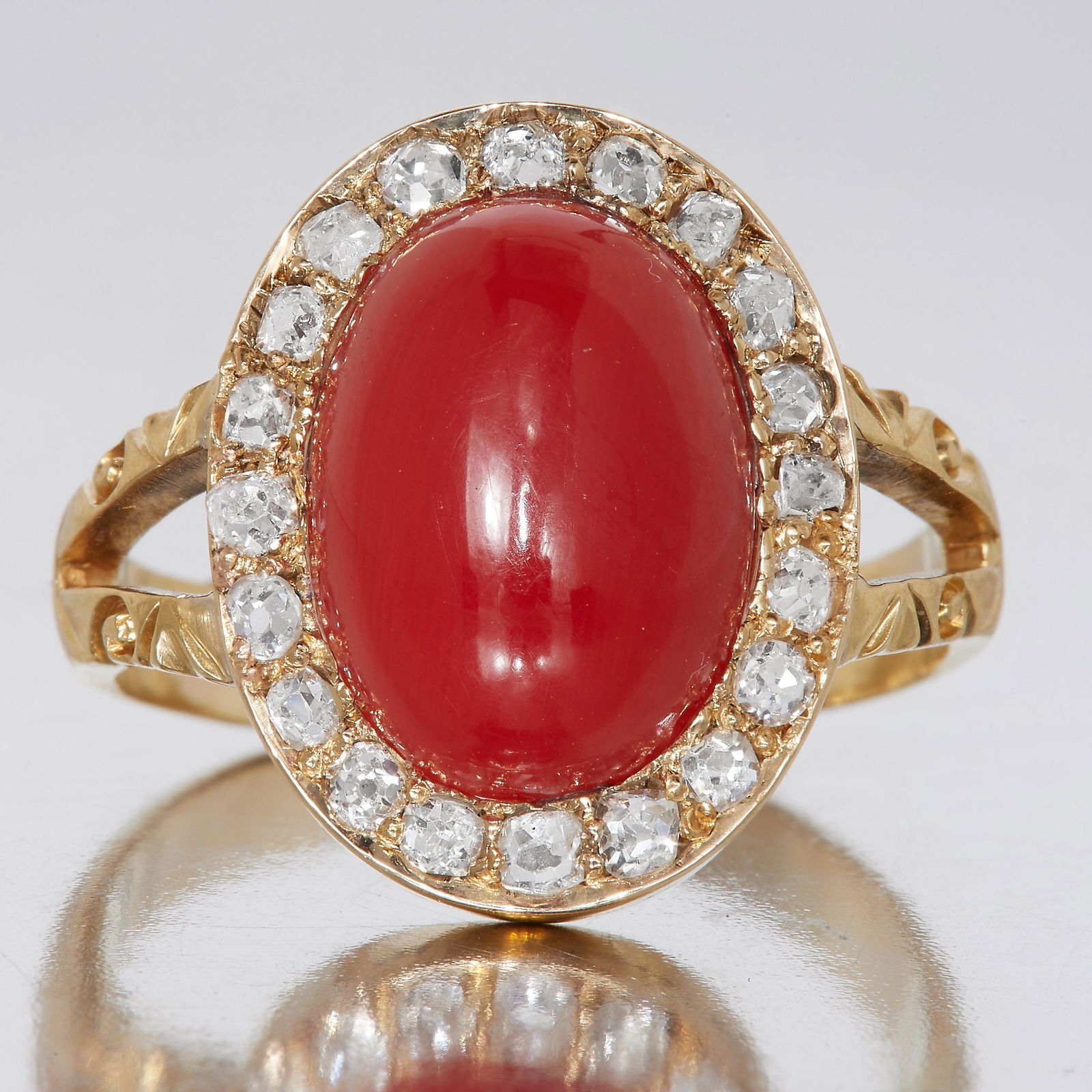 NO RESERVE, CORAL AND DIAMOND CLUSTER RING (1 of 1)