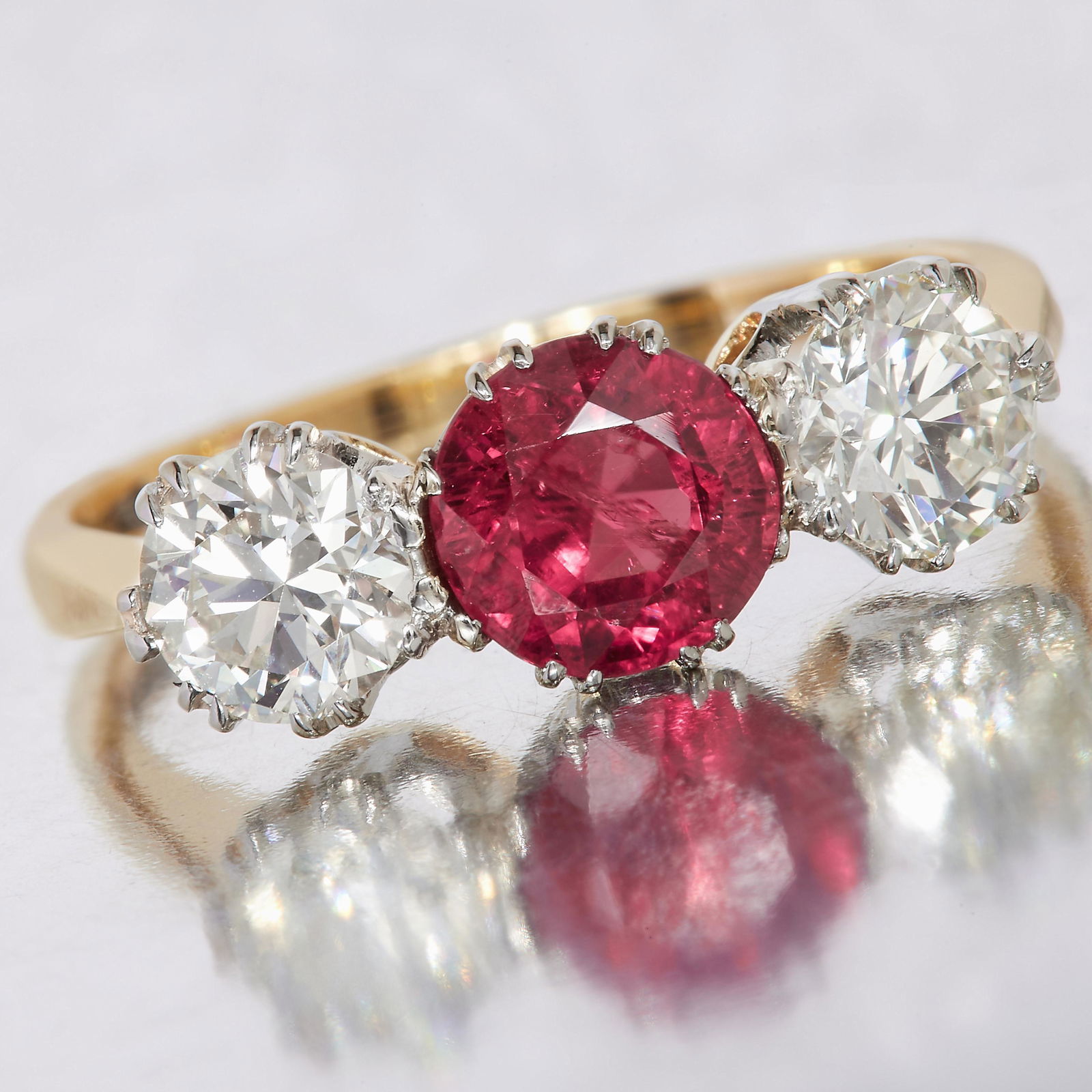 RUBY AND DIAMOND 3-STONE RING (1 of 1)