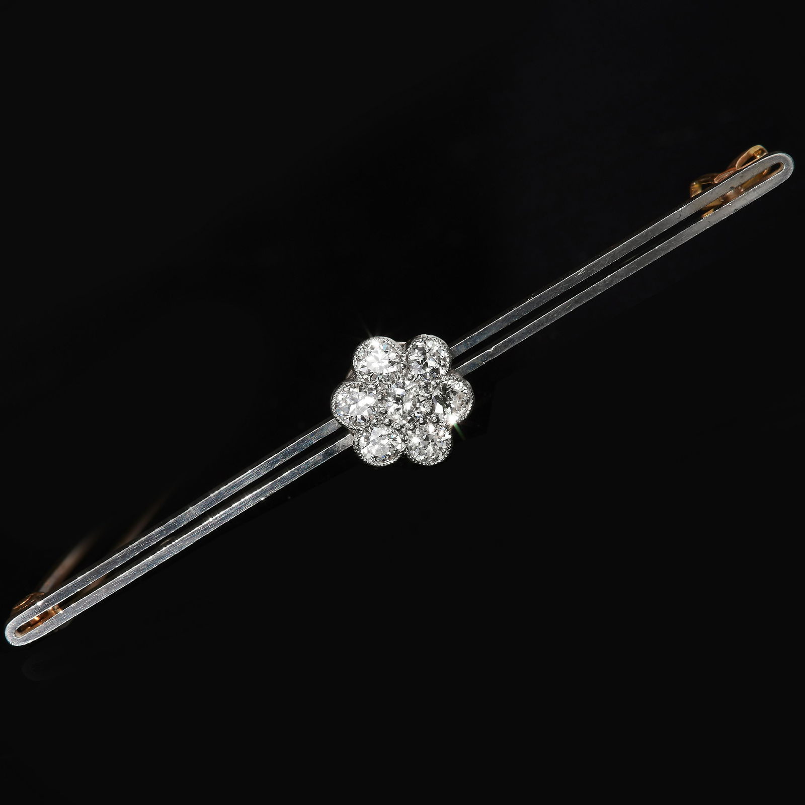 NO RESERVE, DIAMOND CLUSTER BAR BROOCH (1 of 1)