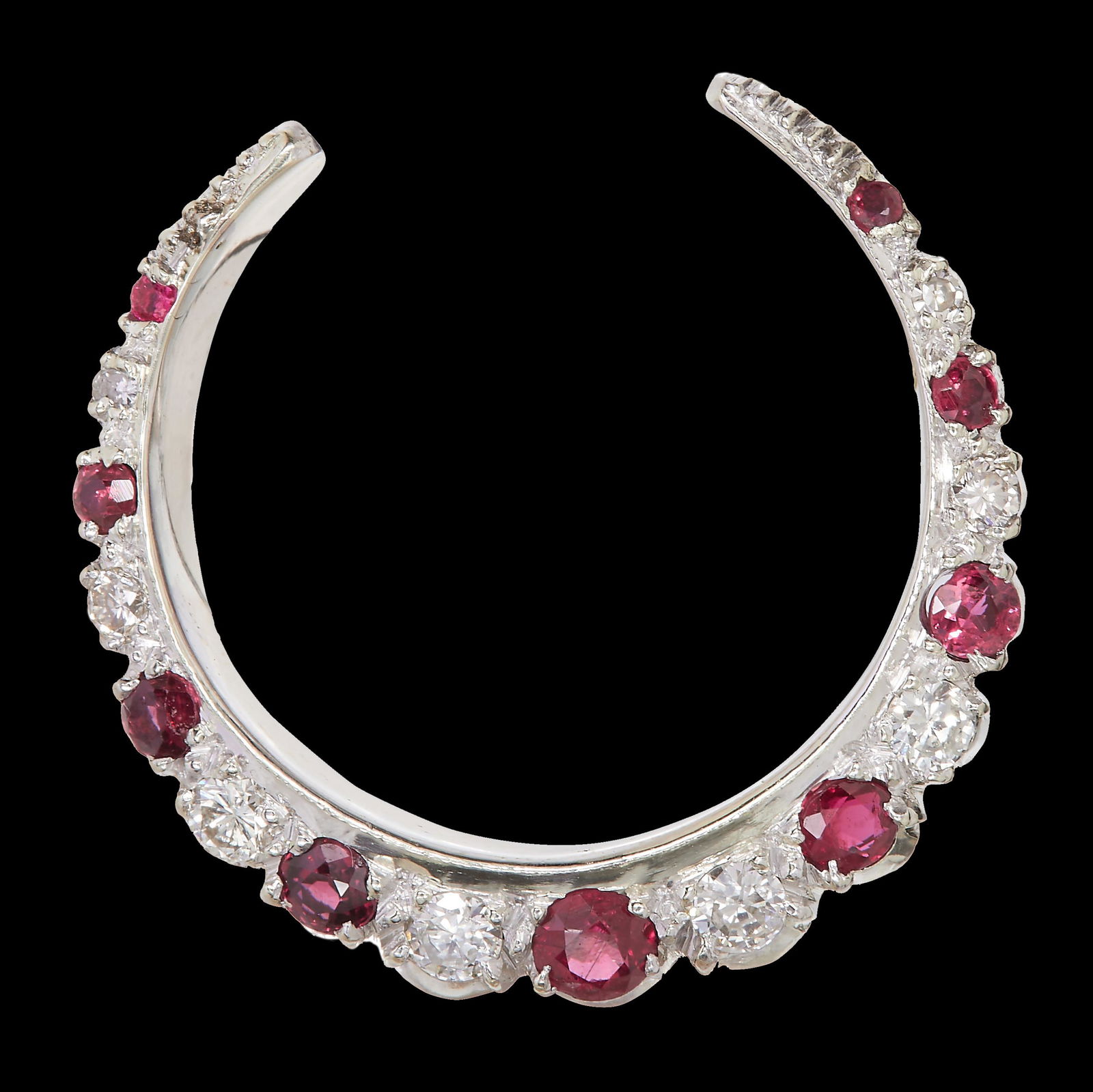 RUBY AND DIAMOND CRESCENT BROOCH, (1 of 1)