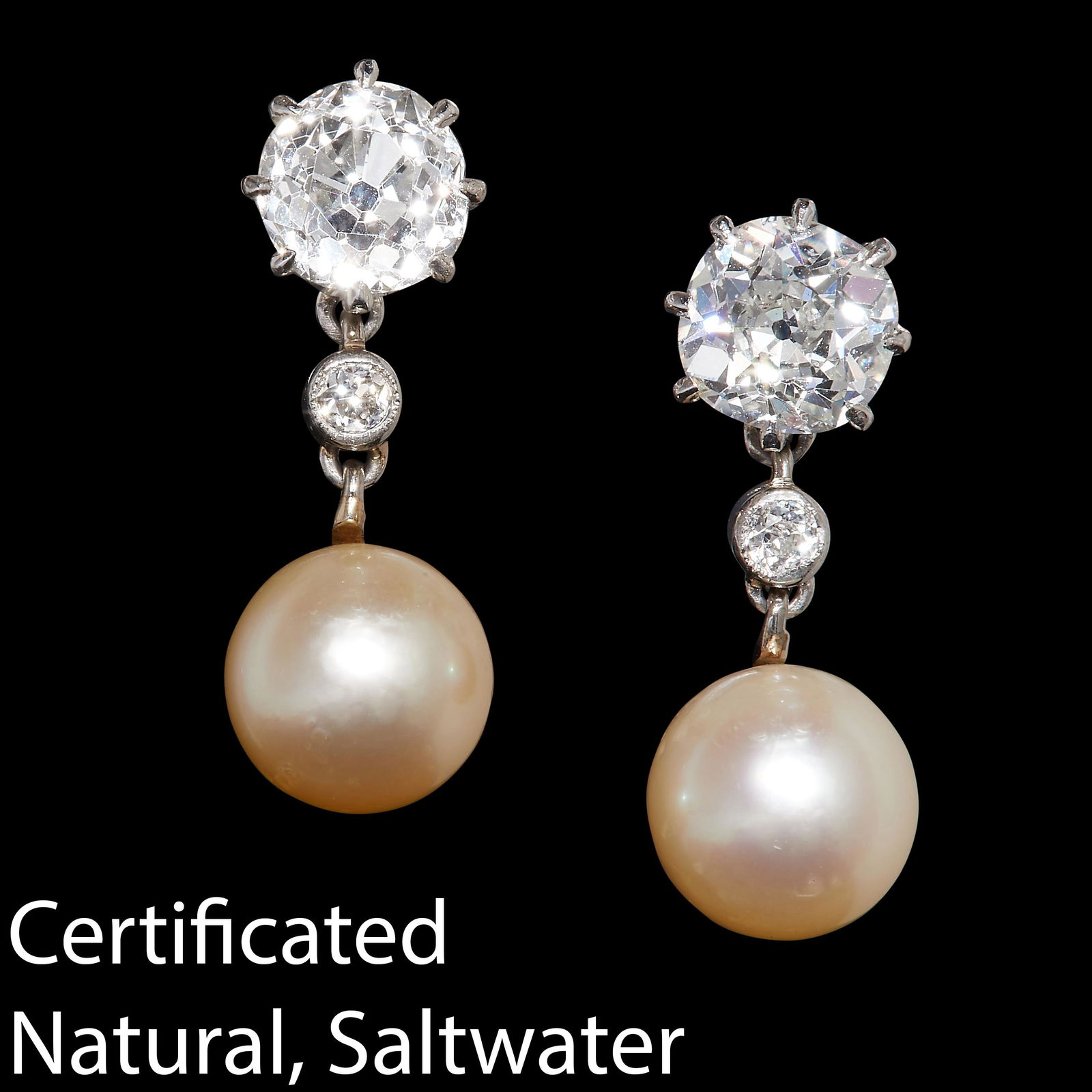 CERTIFICATED NATURAL SALTWATER PEARL AND DIAMOND DROP EARRINGS (1 of 3)