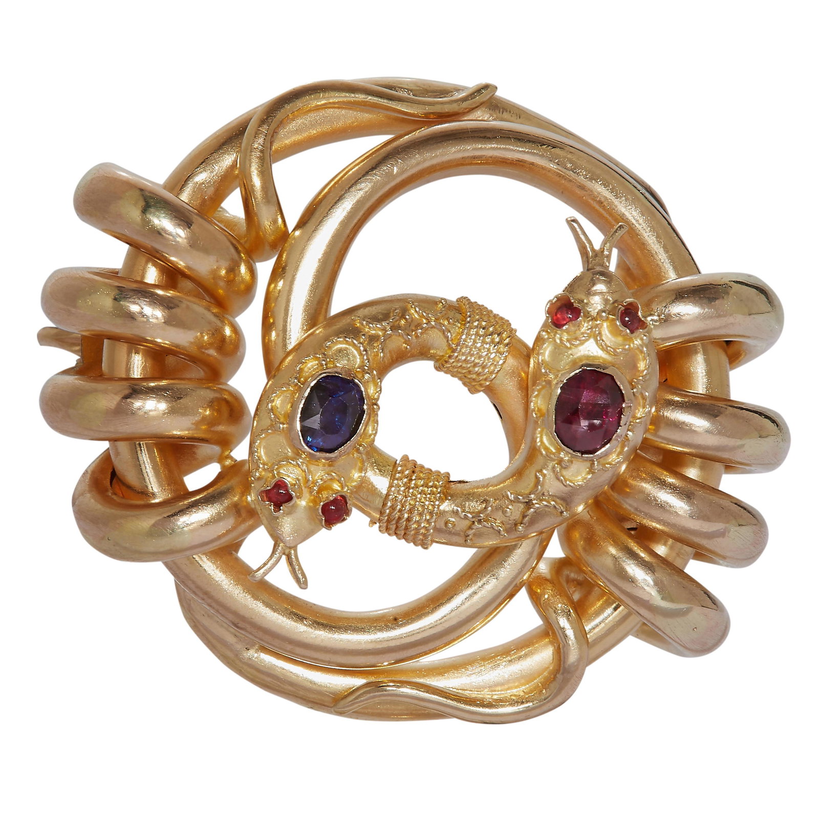 SAPPHIRE AND RUBY DOUBLE SNAKE BROOCH (1 of 1)