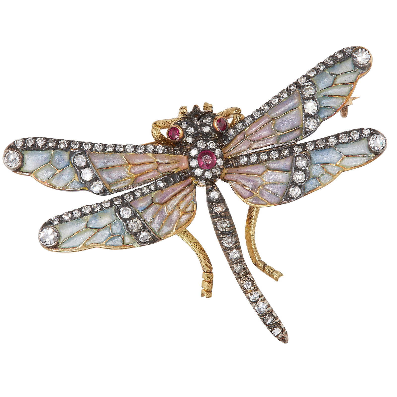 ANTIQUE PLIQUE-A-JOUR ENAMEL DRAGONFLY BROOCH (1 of 1)
