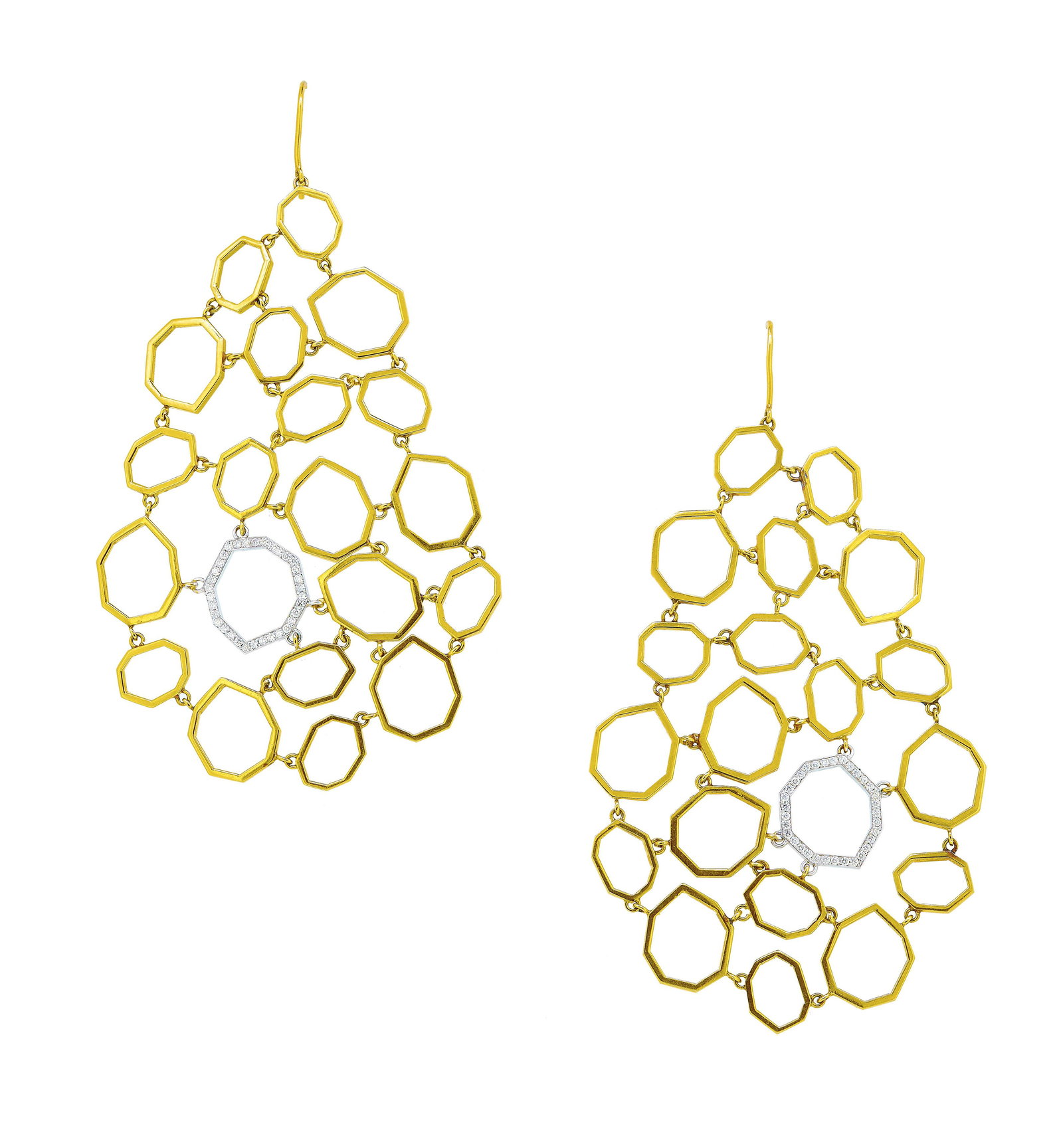 PAIR OF MODERN LARGE HONEY COMB DIAMOND EARRINGS (1 of 2)