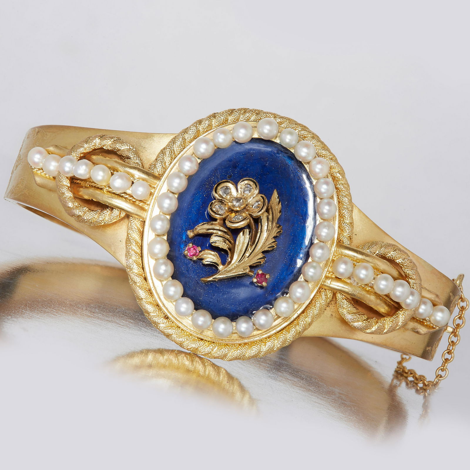 VICTORIAN PEARL RUBY AND DIAMOND HINGED BANGLE (1 of 1)