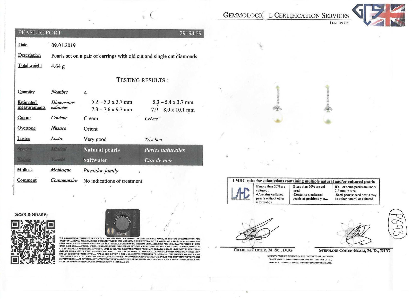 IMPORTANT PAIR OF NATURAL PEARL AND DIAMOND DROP EARRINGS (1 of 3)