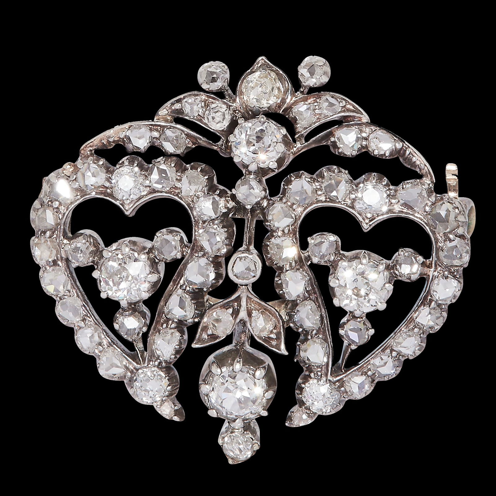 VICTORIAN DIAMOND DOUBLE HEART BROOCH (1 of 1)