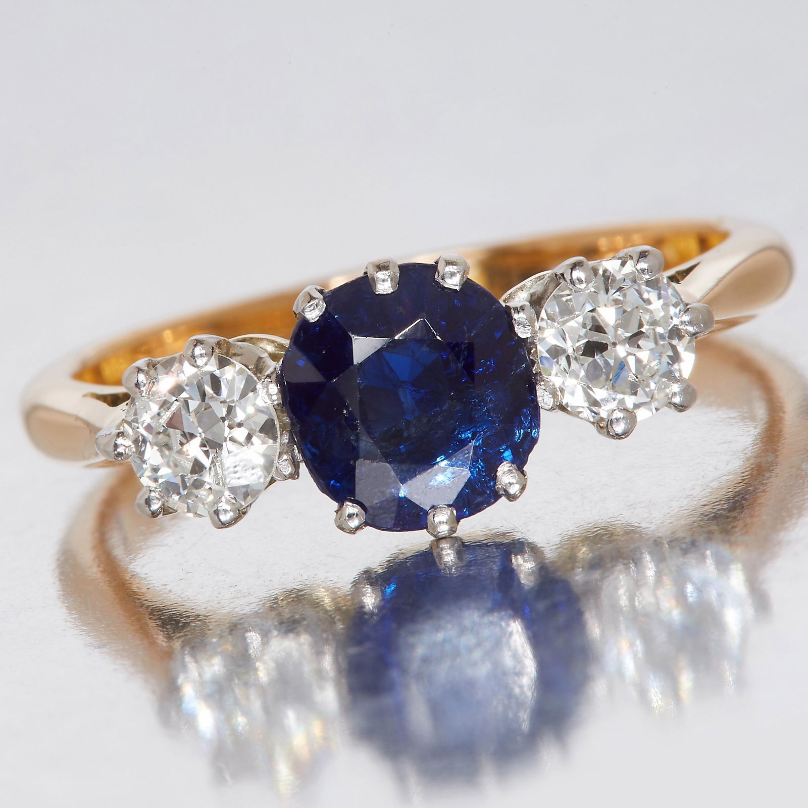 SAPPHIRE AND DIAMOND 3-STONE RING (1 of 1)