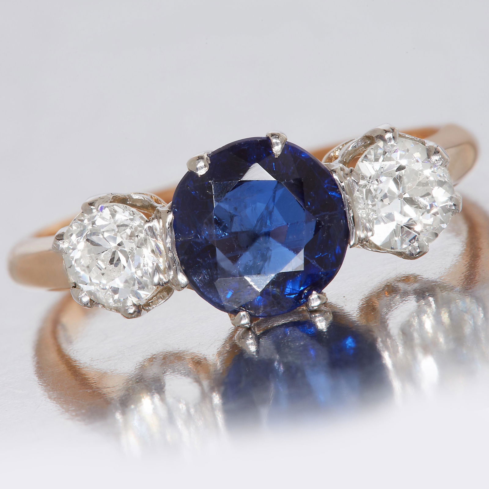 SAPPHIRE AND DIAMOND 3-STONE RING (1 of 1)