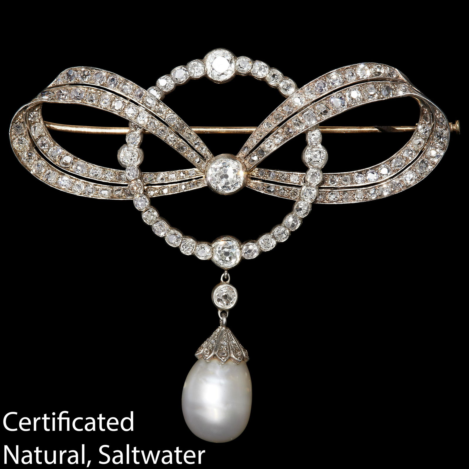 ERNST PALTSCHO (Attrib. to), CERTIFICATED NATURAL SALTWATER PEARL AND DIAMOND EDWARDIAN BROOCH (1 of 1)