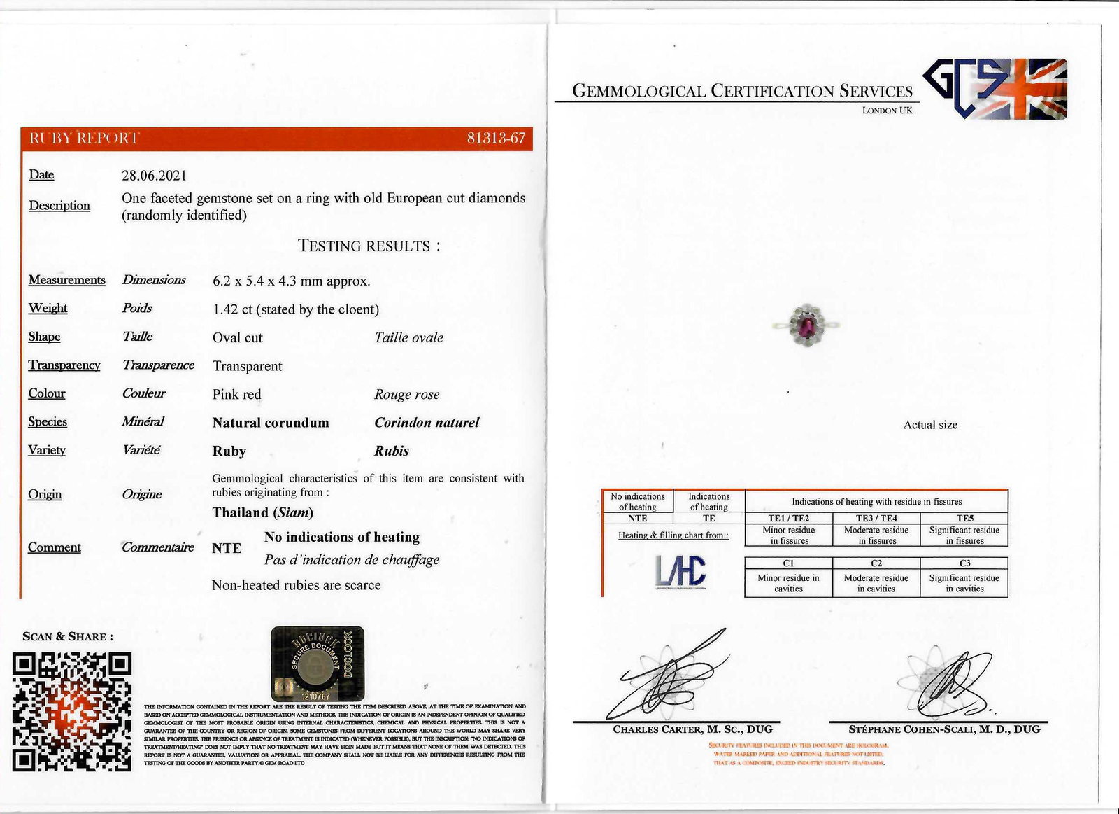 CERTIFICATED 1.42 CT. RUBY AND DIAMOND CLUSTER RING (1 of 2)