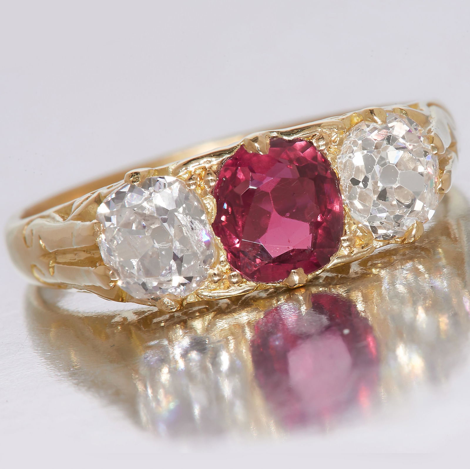 RUBY AND DIAMOND 3-STONE RING (1 of 1)